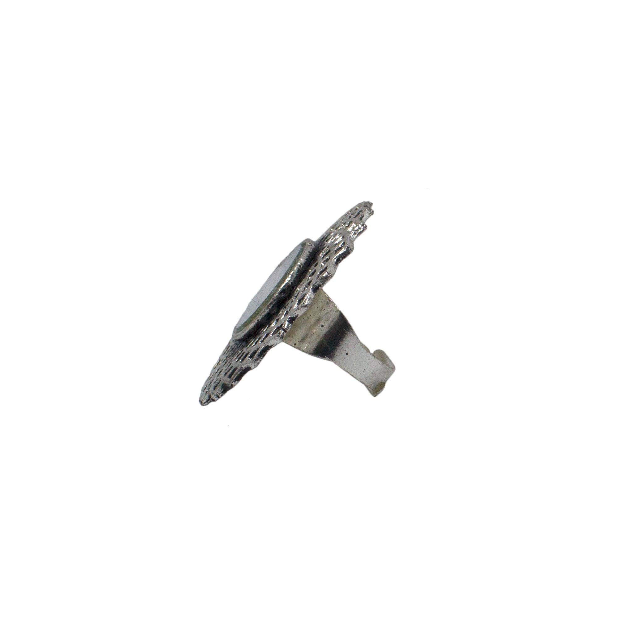 Abhinn Silver Oxidised Floral Design Mirror Ring For Women 
