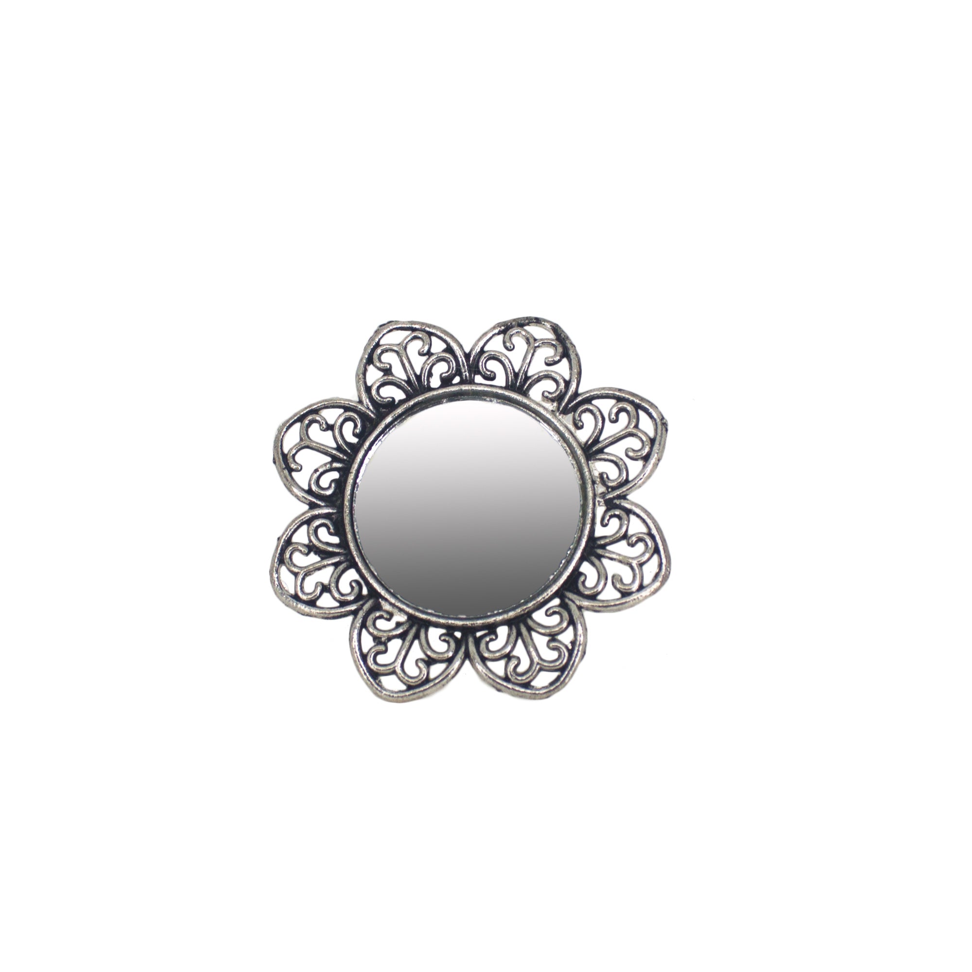 Abhinn Silver Oxidised Floral Design Mirror Ring For Women 