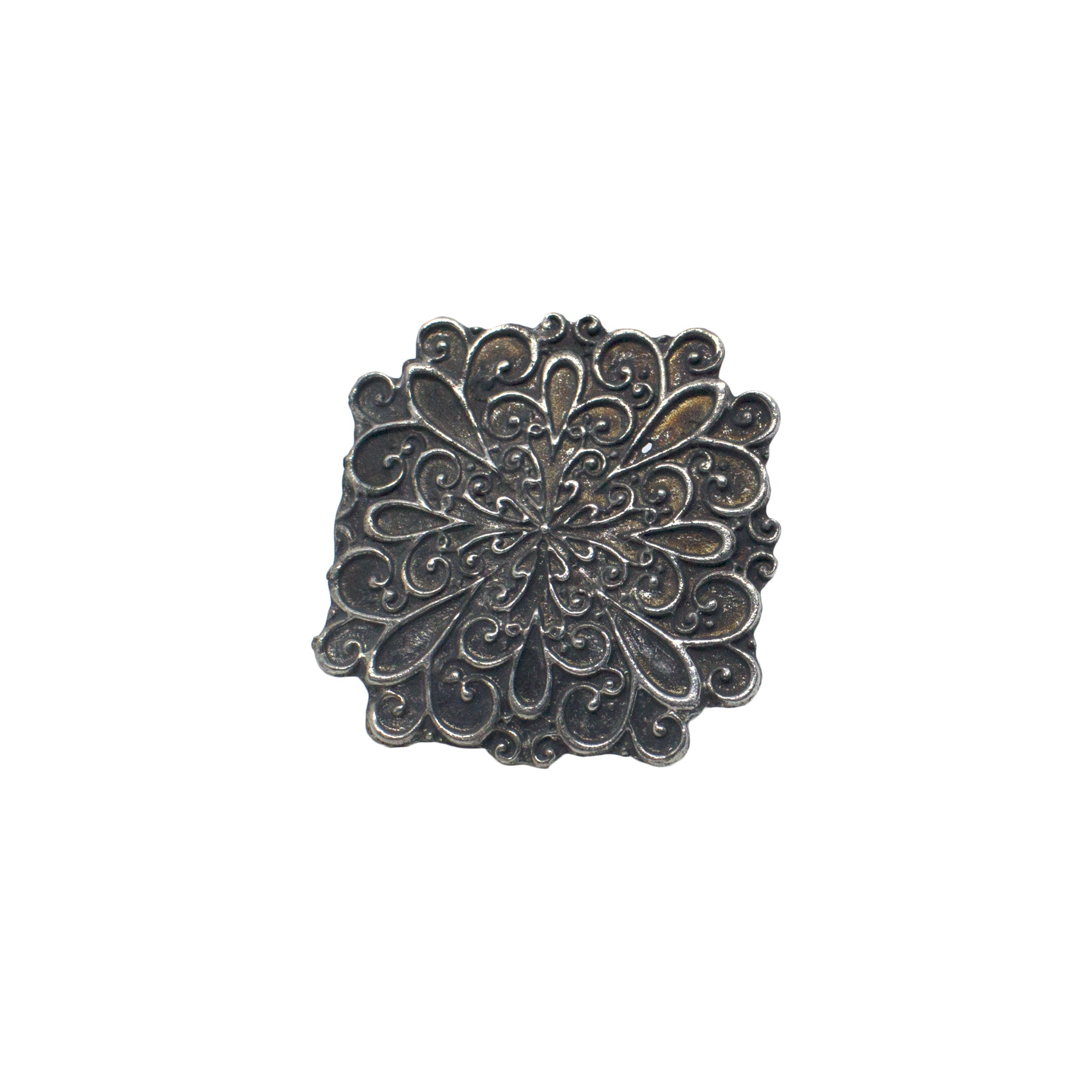 Abhinn Silver Oxidised Square Floral Design Rings For Women