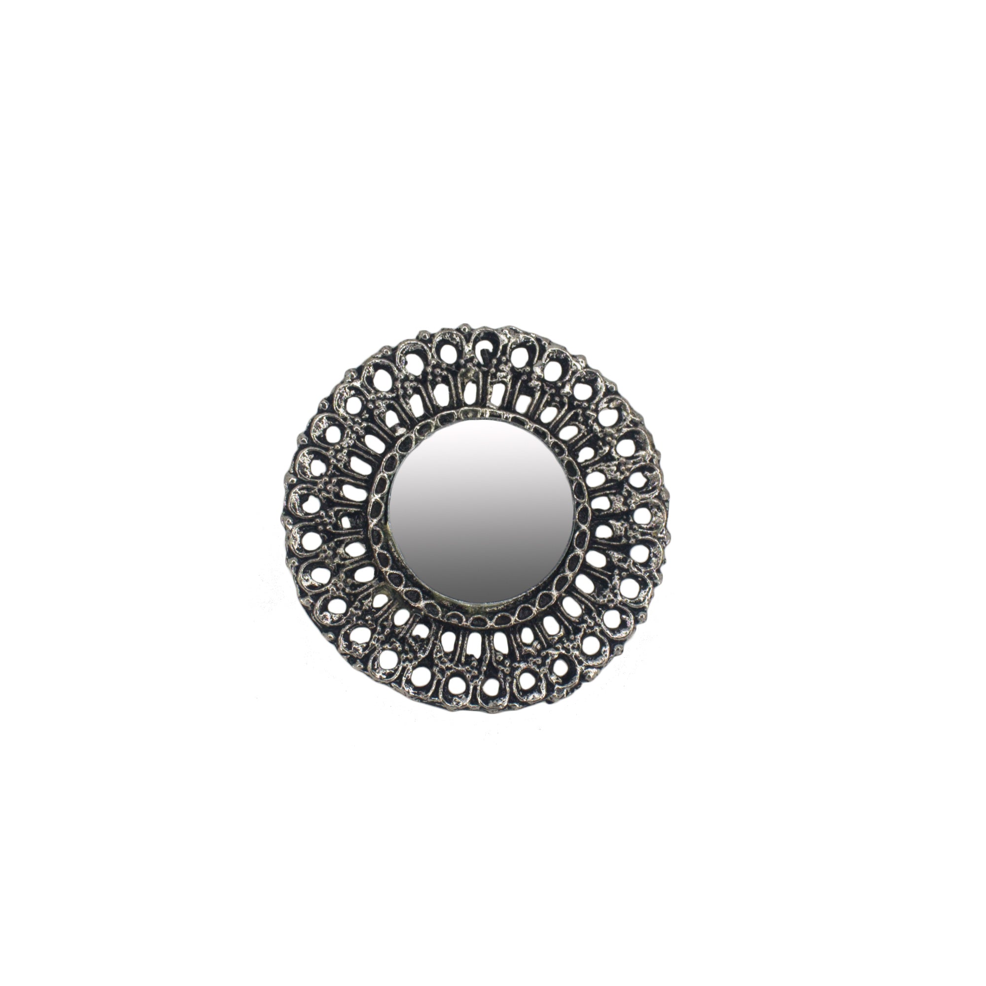 Abhinn Silver Oxidised Temple Design Mirror Ring For Women