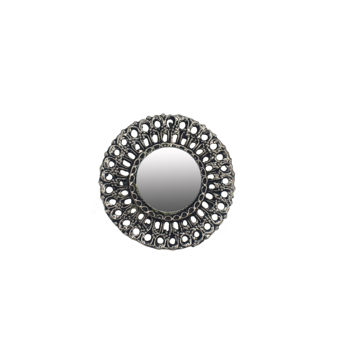 Abhinn Silver Oxidised Temple Design Mirror Ring For Women