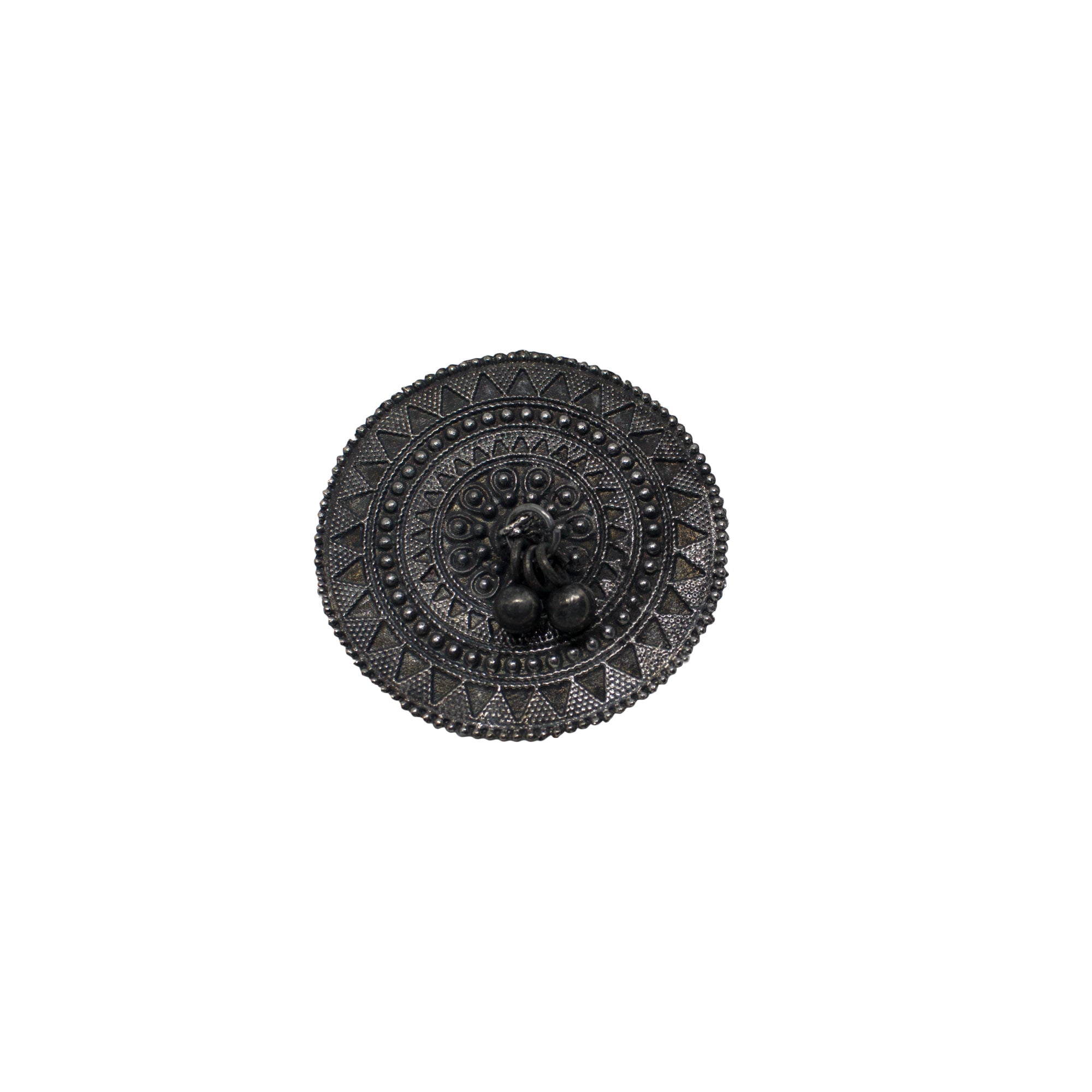 Abhinn Silver Oxidised Temple Design With Ghungroo Ring For Women
