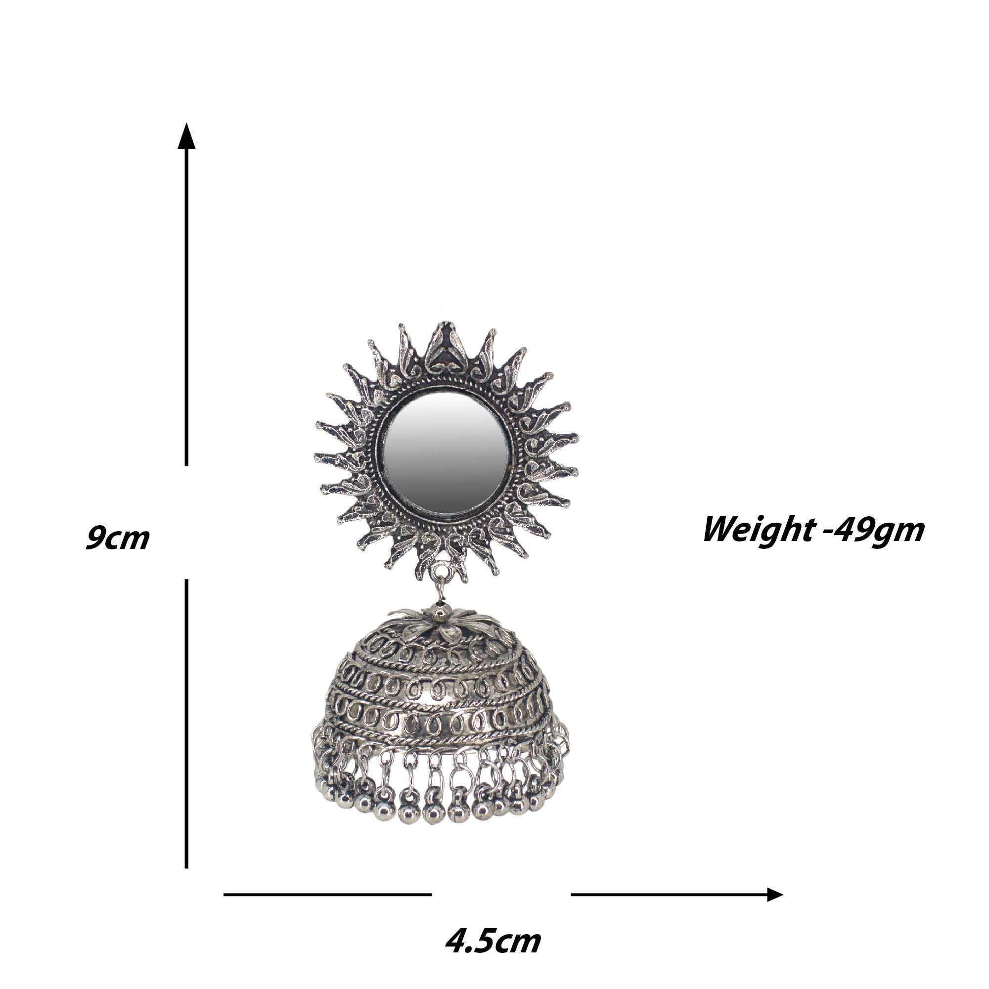Abhinn Silver Oxidised Temple Design With Mirror Stud Jhumka Earrings For Women