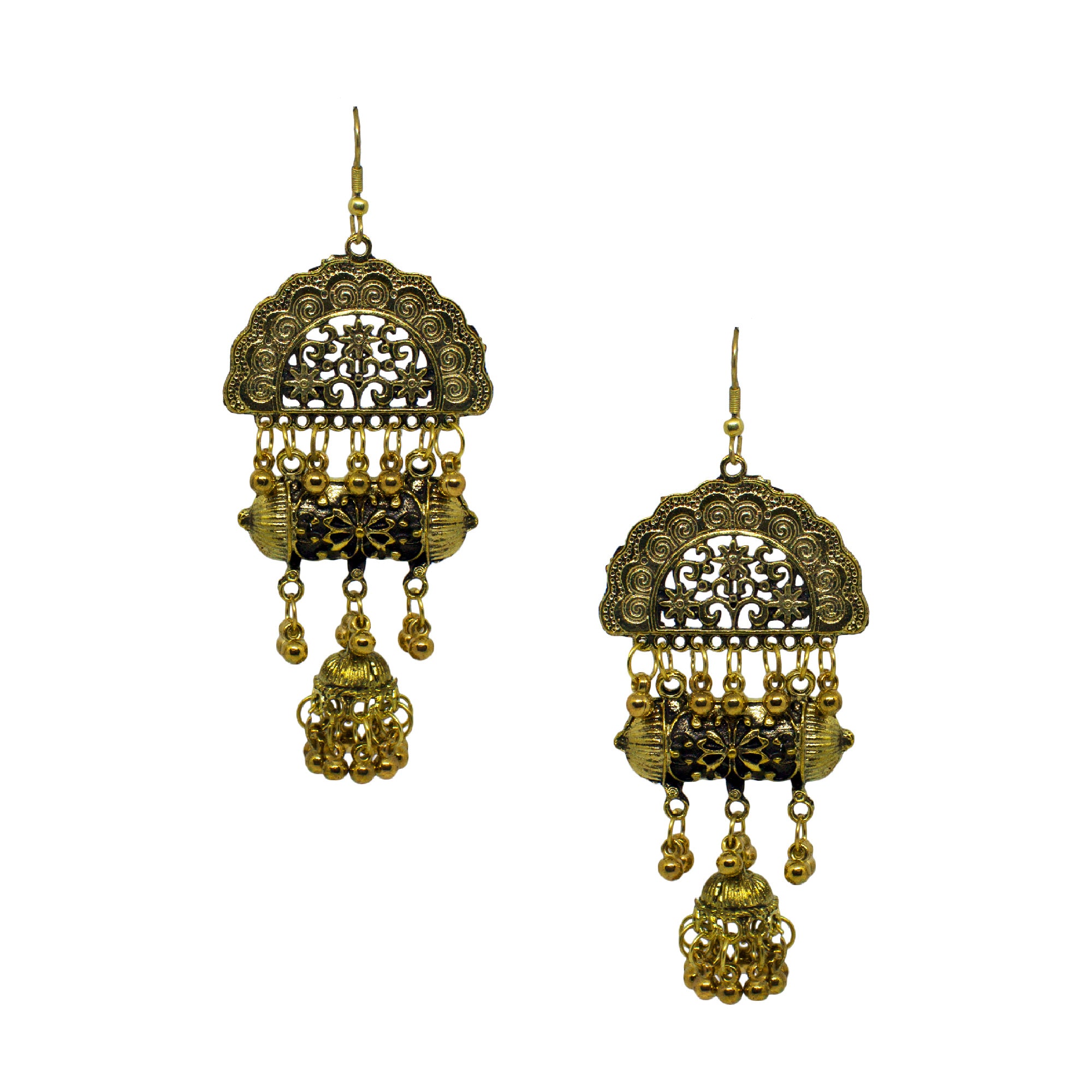 Temple Design Oxidised Dangler Small Jhumki Earrings
