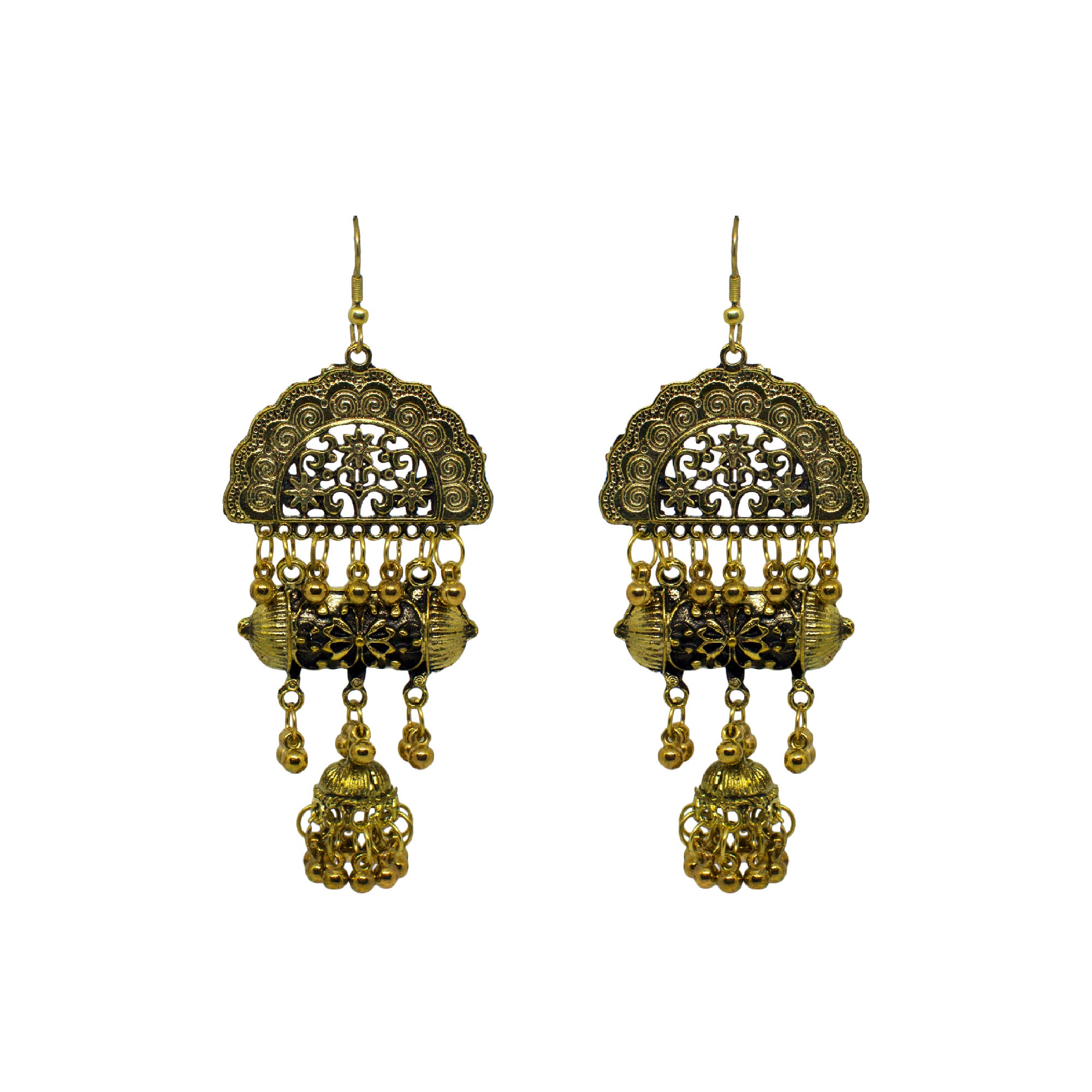 Temple Design Oxidised Dangler Small Jhumki Earrings