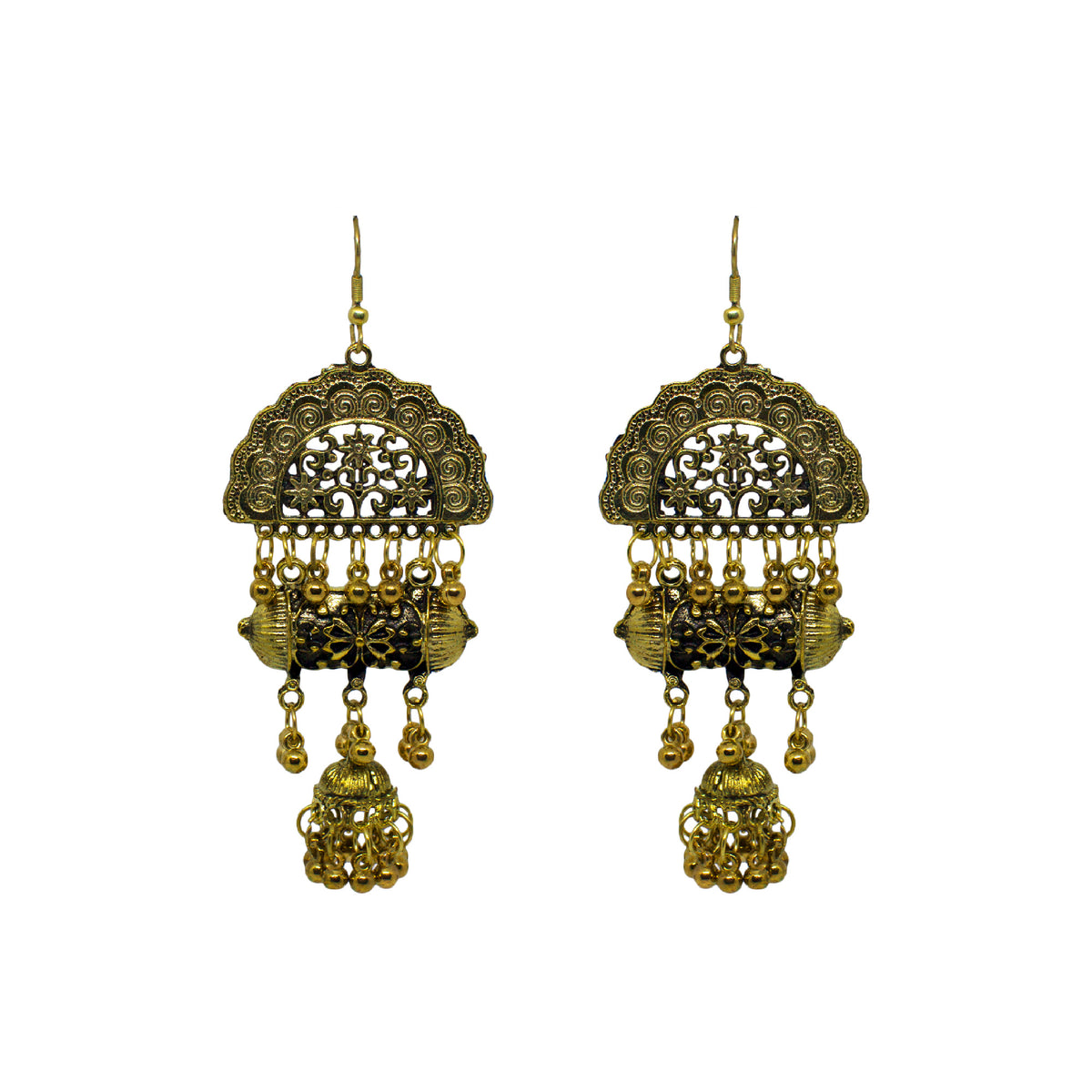 Temple Design Oxidised Dangler Small Jhumki Earrings