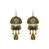 Temple Design Oxidised Dangler Small Jhumki Earrings