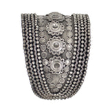 Abhinn Trendy Oxidised Silver Floral Design Cuff Bangle For Women