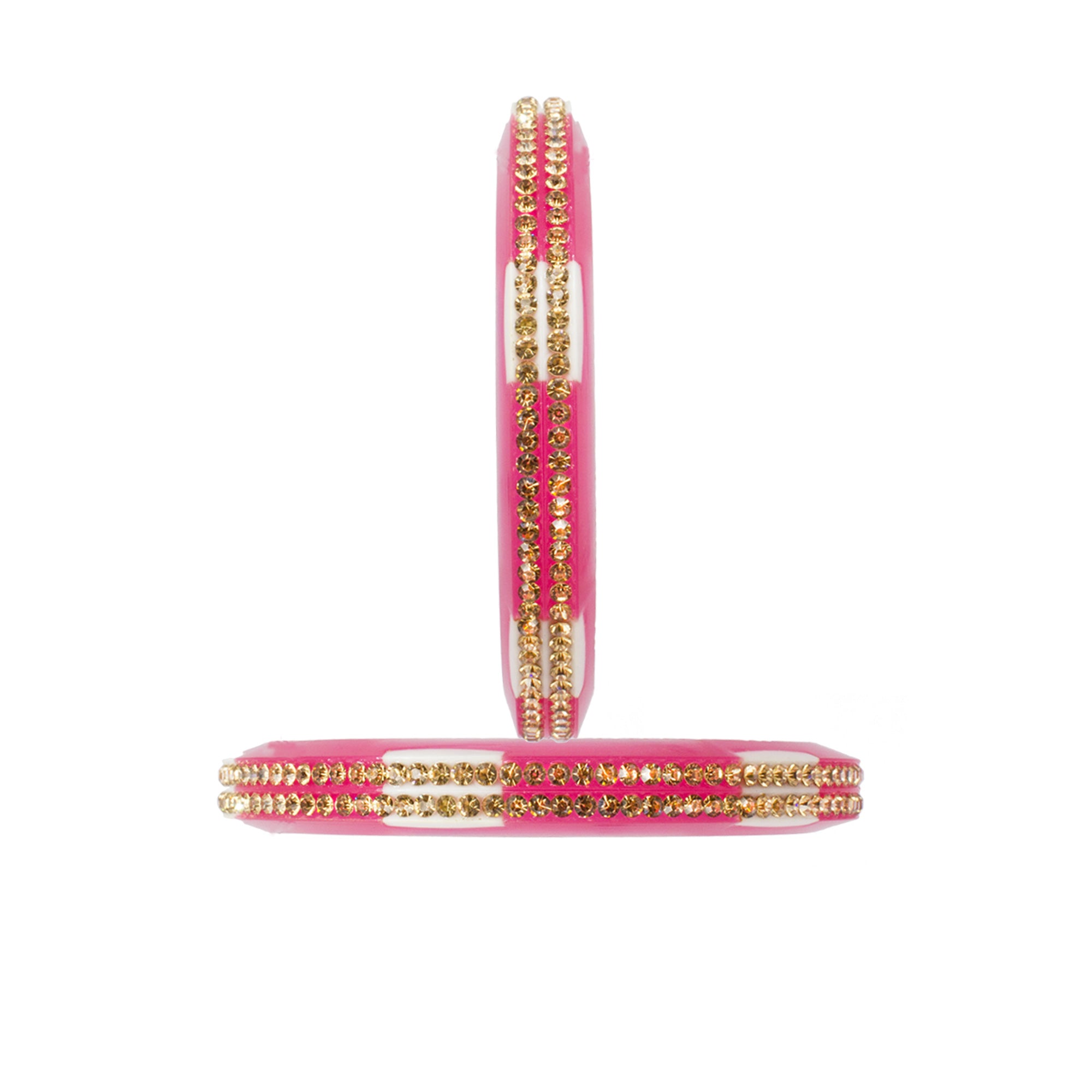 Abhinn Acrylic Pink Bangle Set Surrounded With CZ Silver Stones For Women