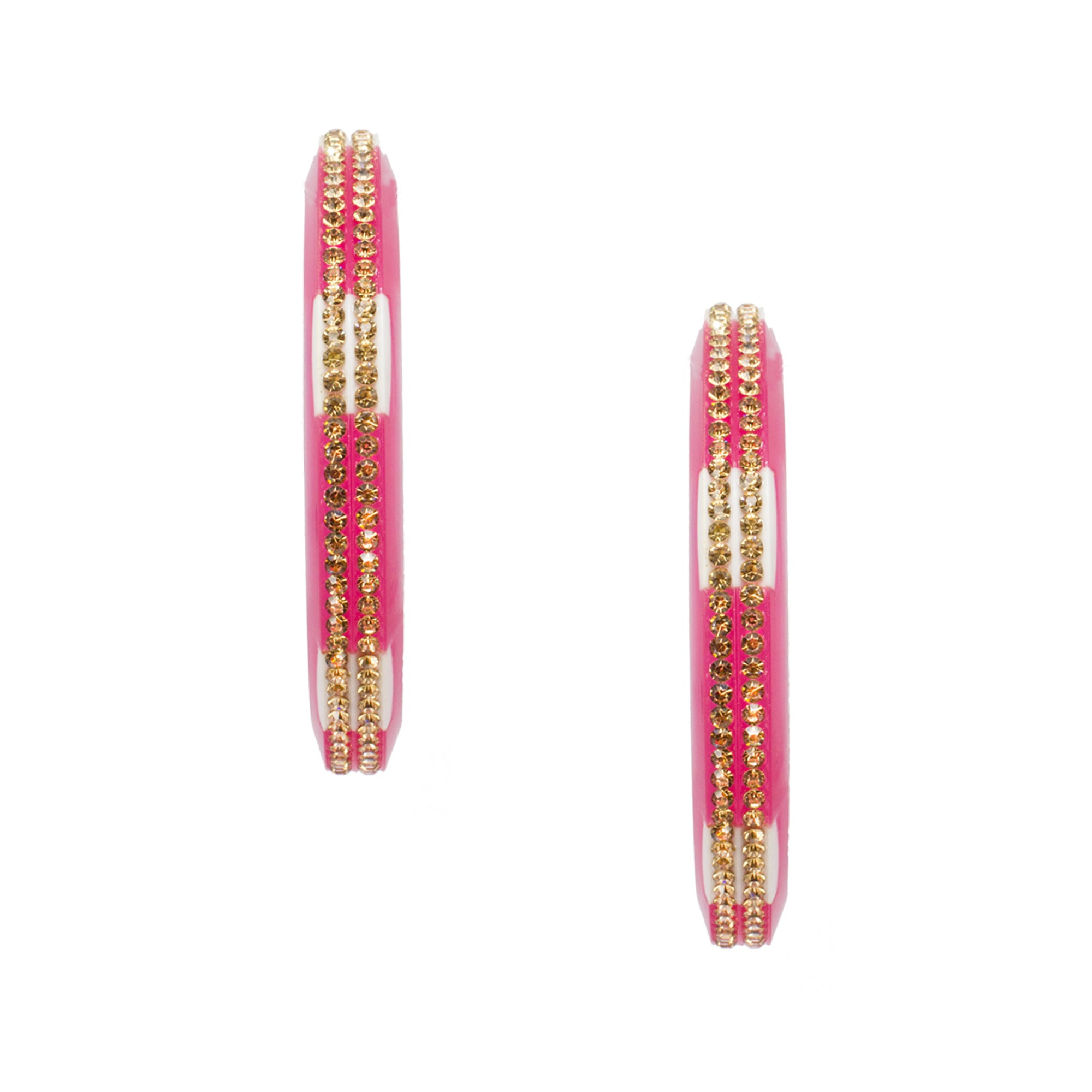 Abhinn Acrylic Pink Bangle Set Surrounded With CZ Silver Stones For Women