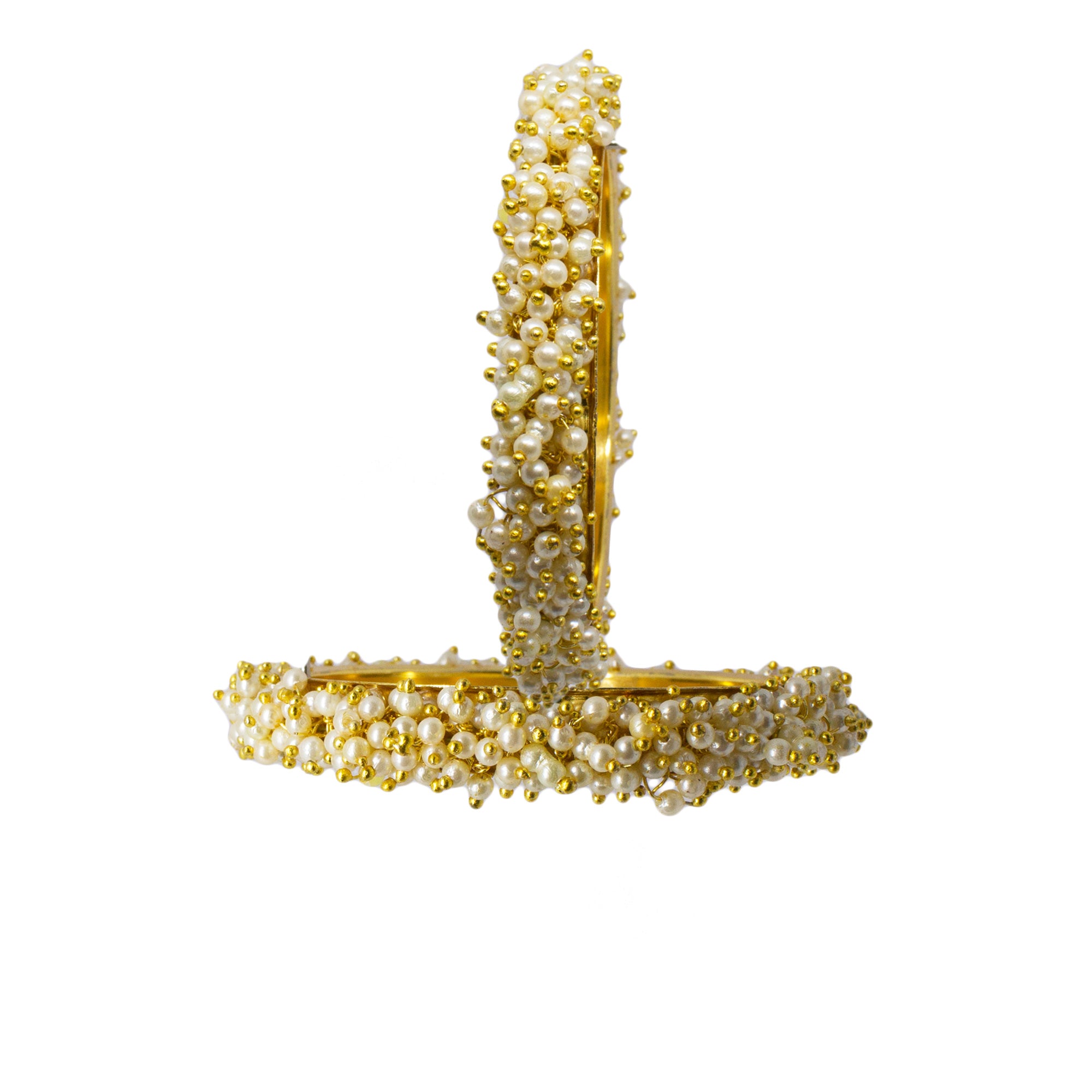 Abhinn Gold Plated Bangle Set With Studded White Pearls For Women