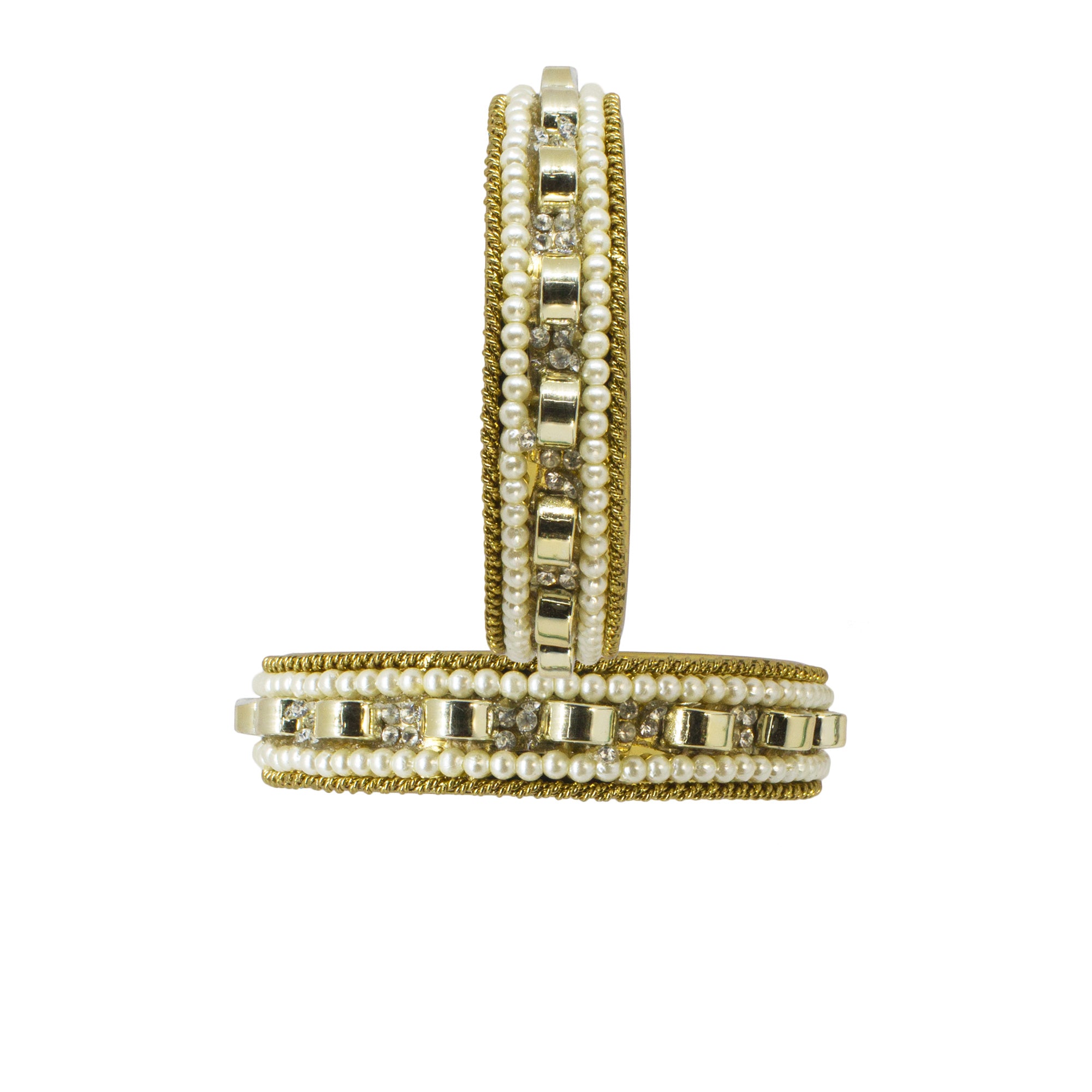 Abhinn Golden Plated Bangle Set Surrounded With White Pearl For Women