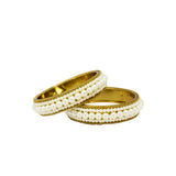 Abhinn Golden Platted Bangle Set With White Pearls For Women