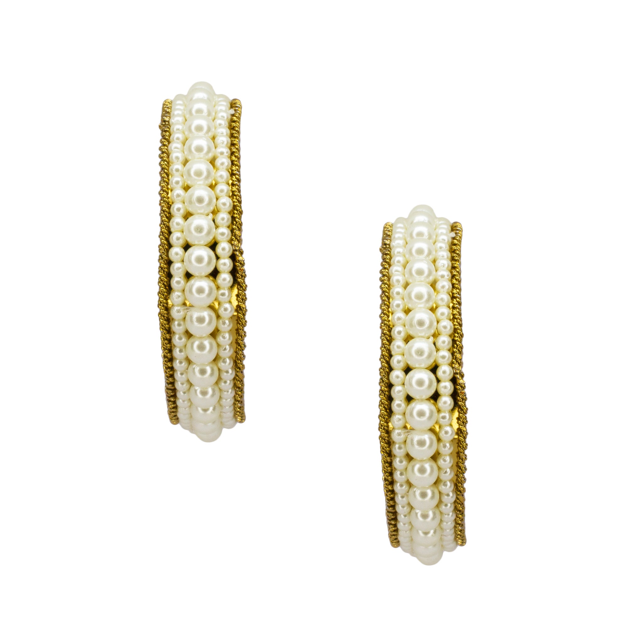 Abhinn Golden Platted Bangle Set With White Pearls For Women