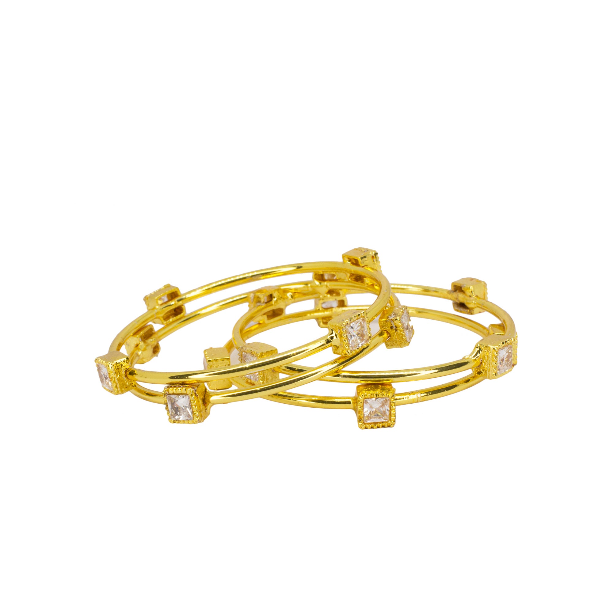 Abhinn Golden Bangle Set With Studded CZ Stones For Women