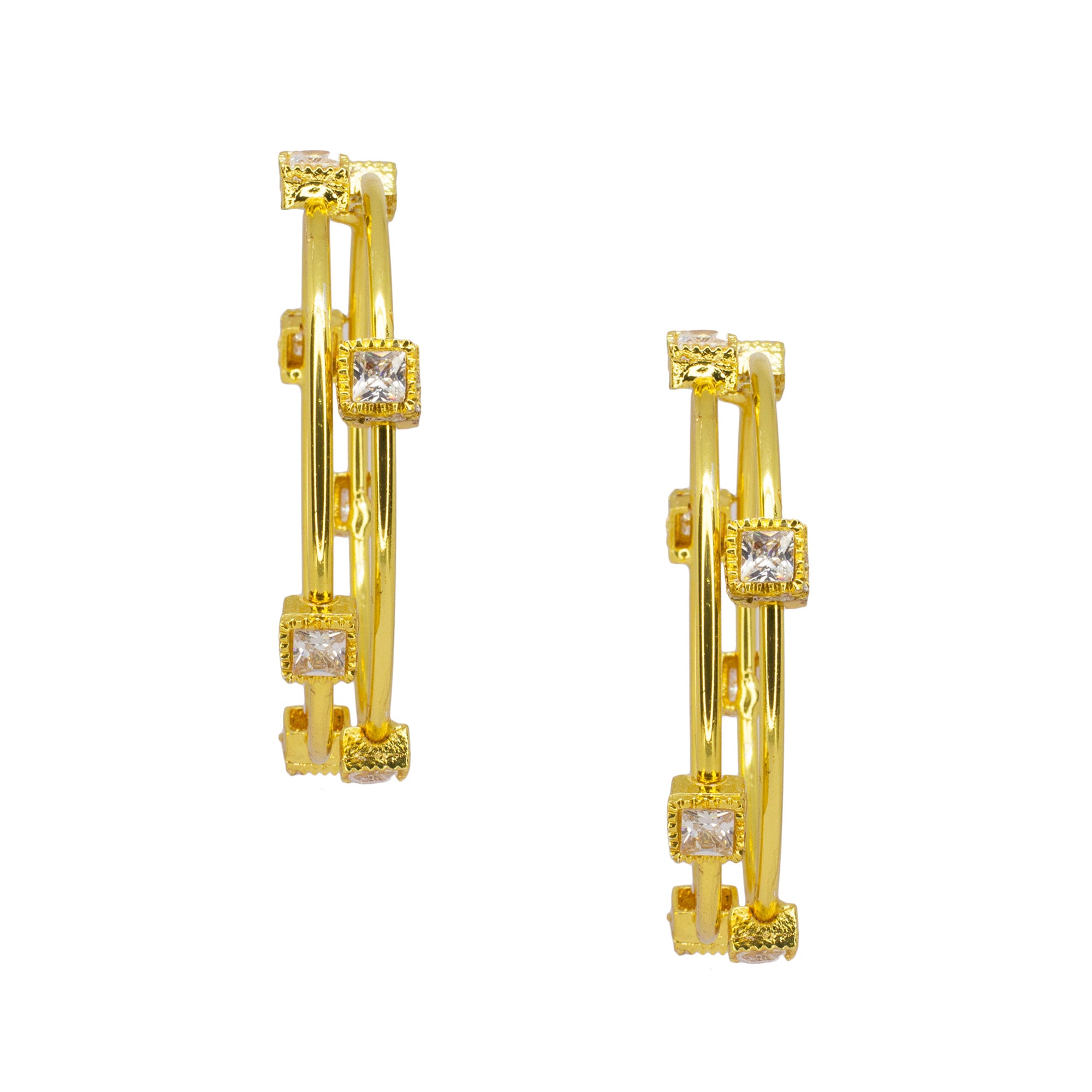 Abhinn Golden Bangle Set With Studded CZ Stones For Women