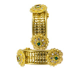 Abhinn Gold Plated Broad Bangle Set With Studded Golden Flower For Women