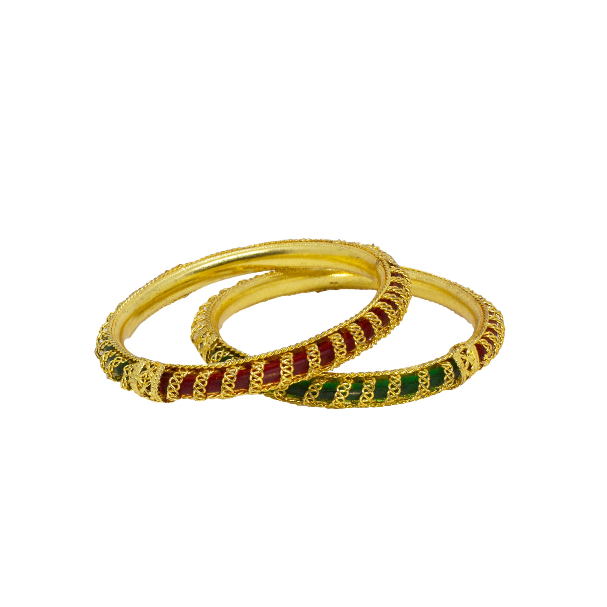 Abhinn Gold Plated Bangle Set With Multi Colour Glass And Golden Spiral For Women