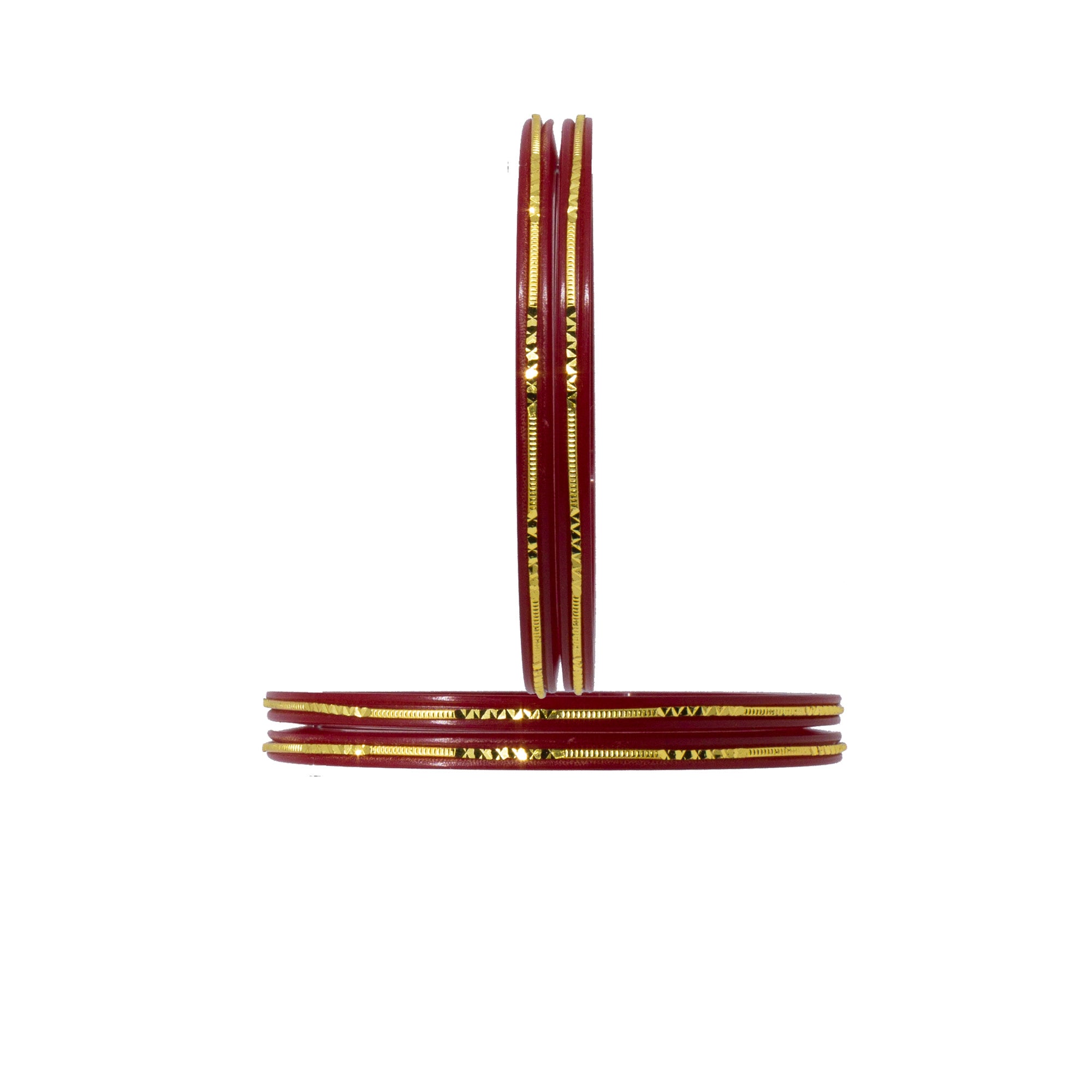 Acrylic Red Bangle Set With Engraved Brass Wire For Women