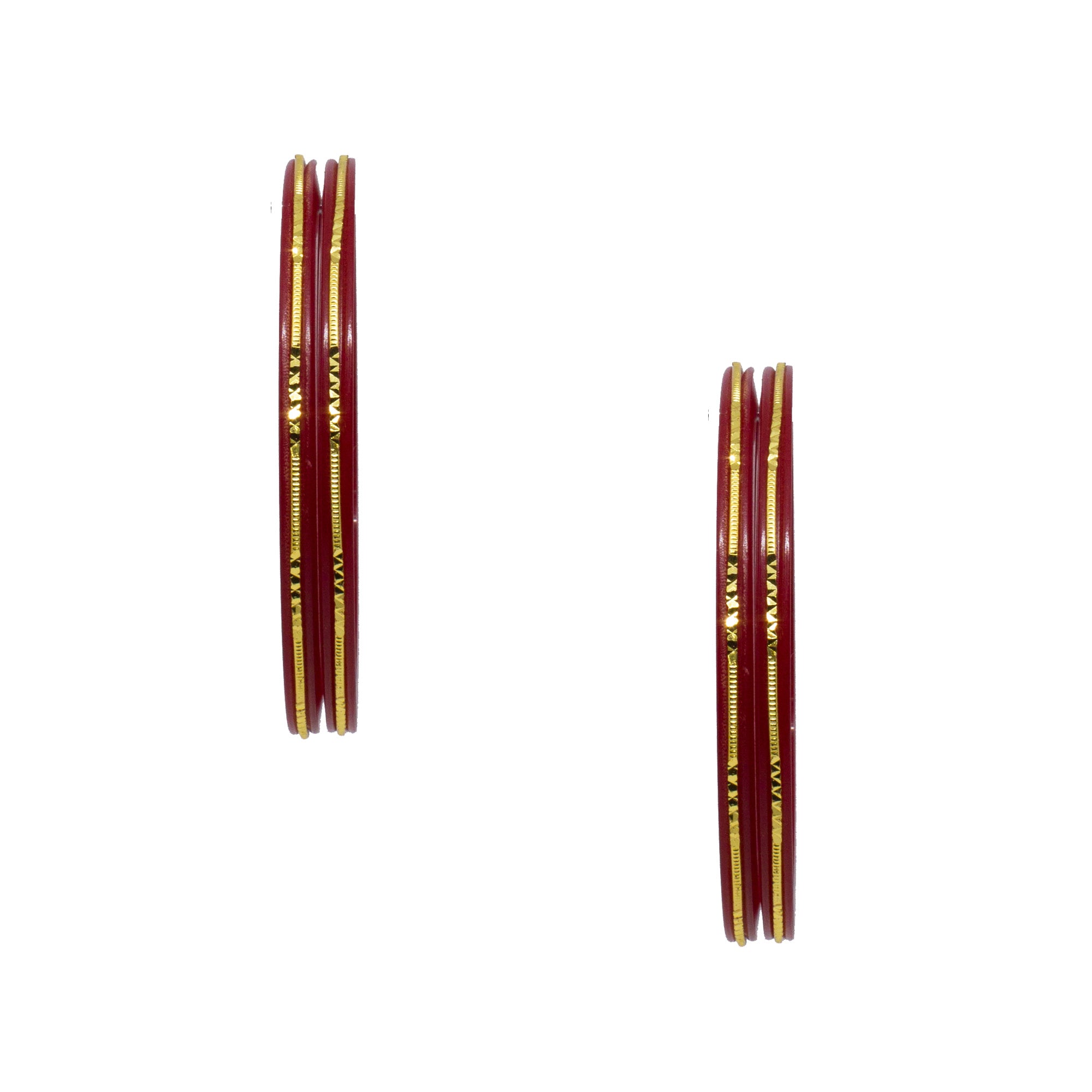 Acrylic Red Bangle Set With Engraved Brass Wire For Women