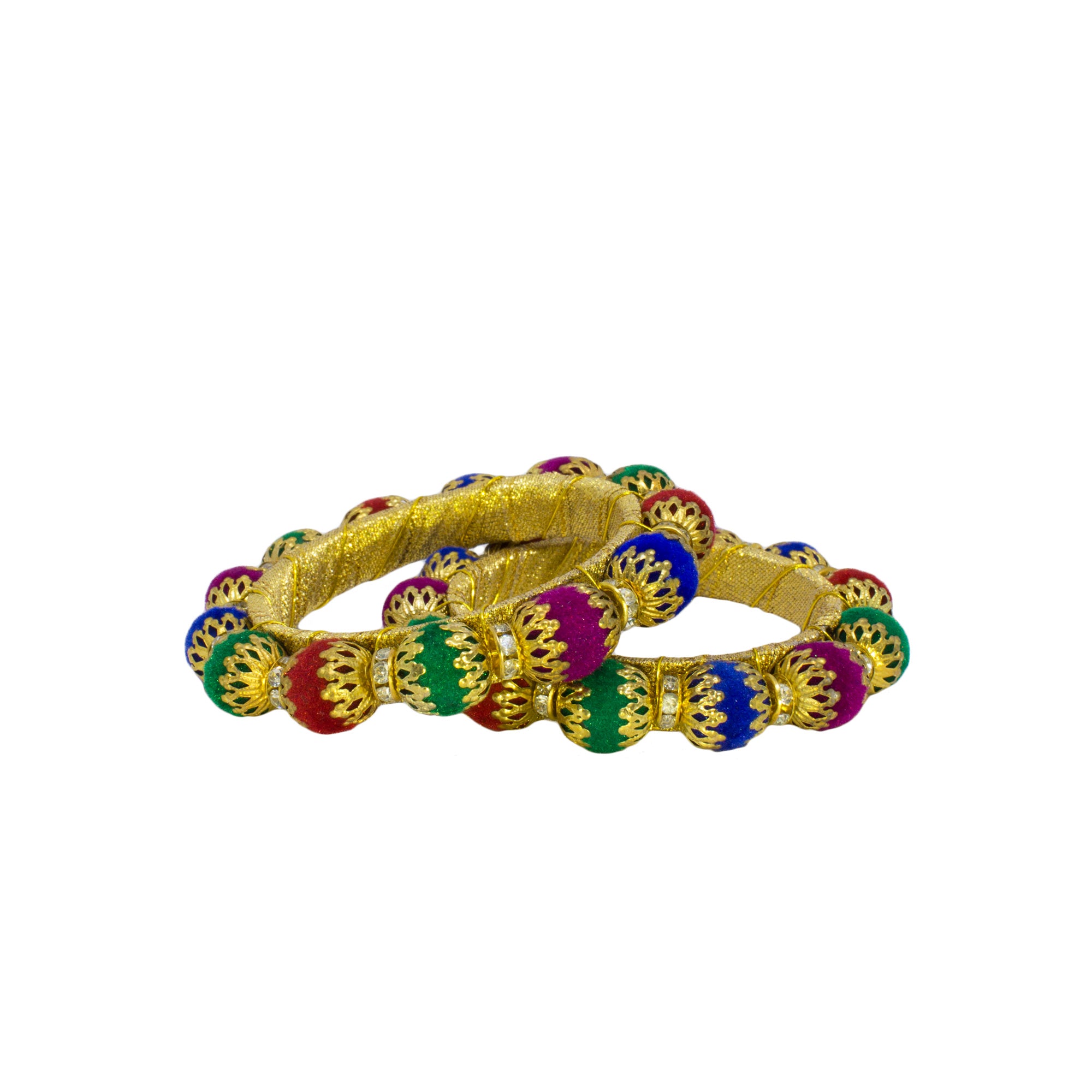 Abhinn Handicrafted Bangle Set Stringed With Multi Coloured Cotton Balls For Women 