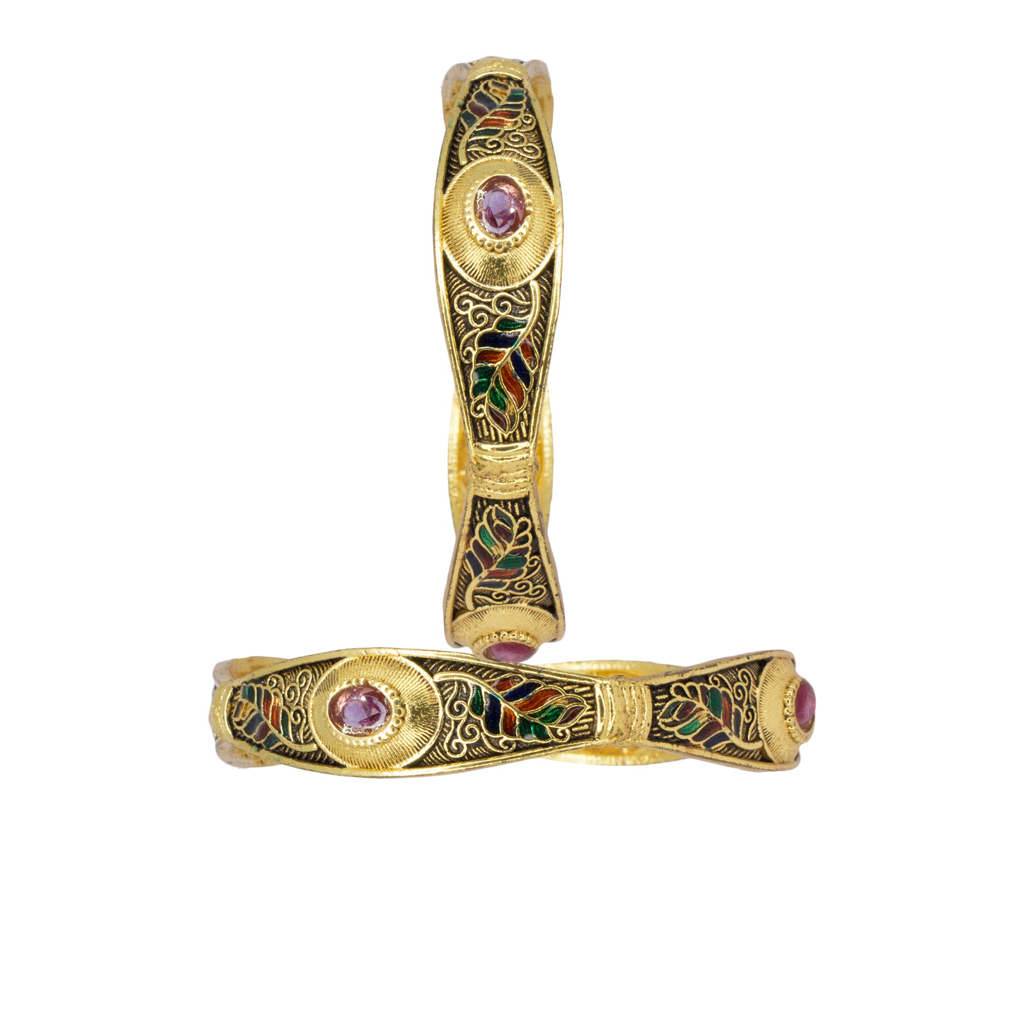 Abhinn Golden Plated Multi Colour Floral Design Bangle Set For Women