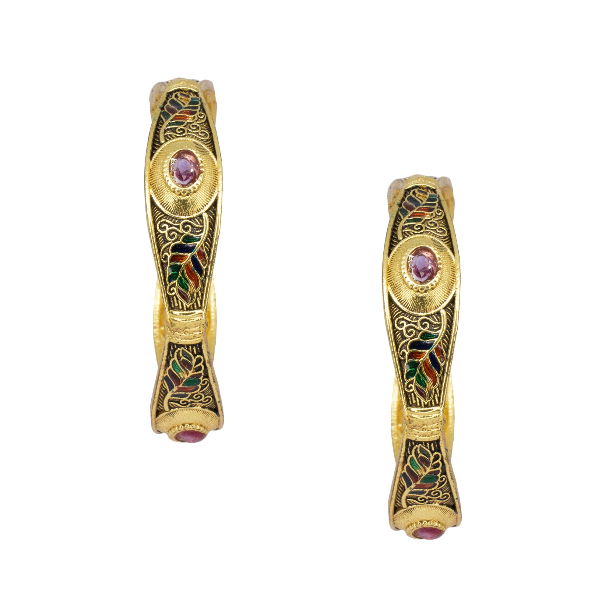 Abhinn Golden Plated Multi Colour Floral Design Bangle Set For Women