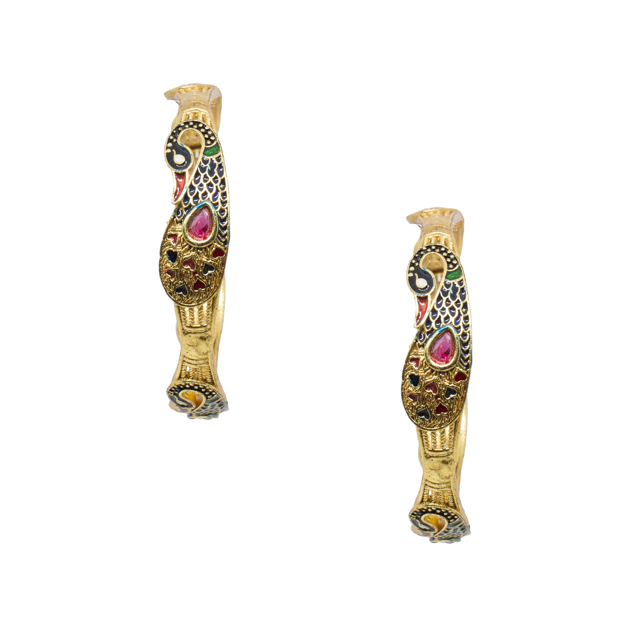 Abhinn Traditional Golden Plated Multi Color Peacock Design Bangle Set For Women