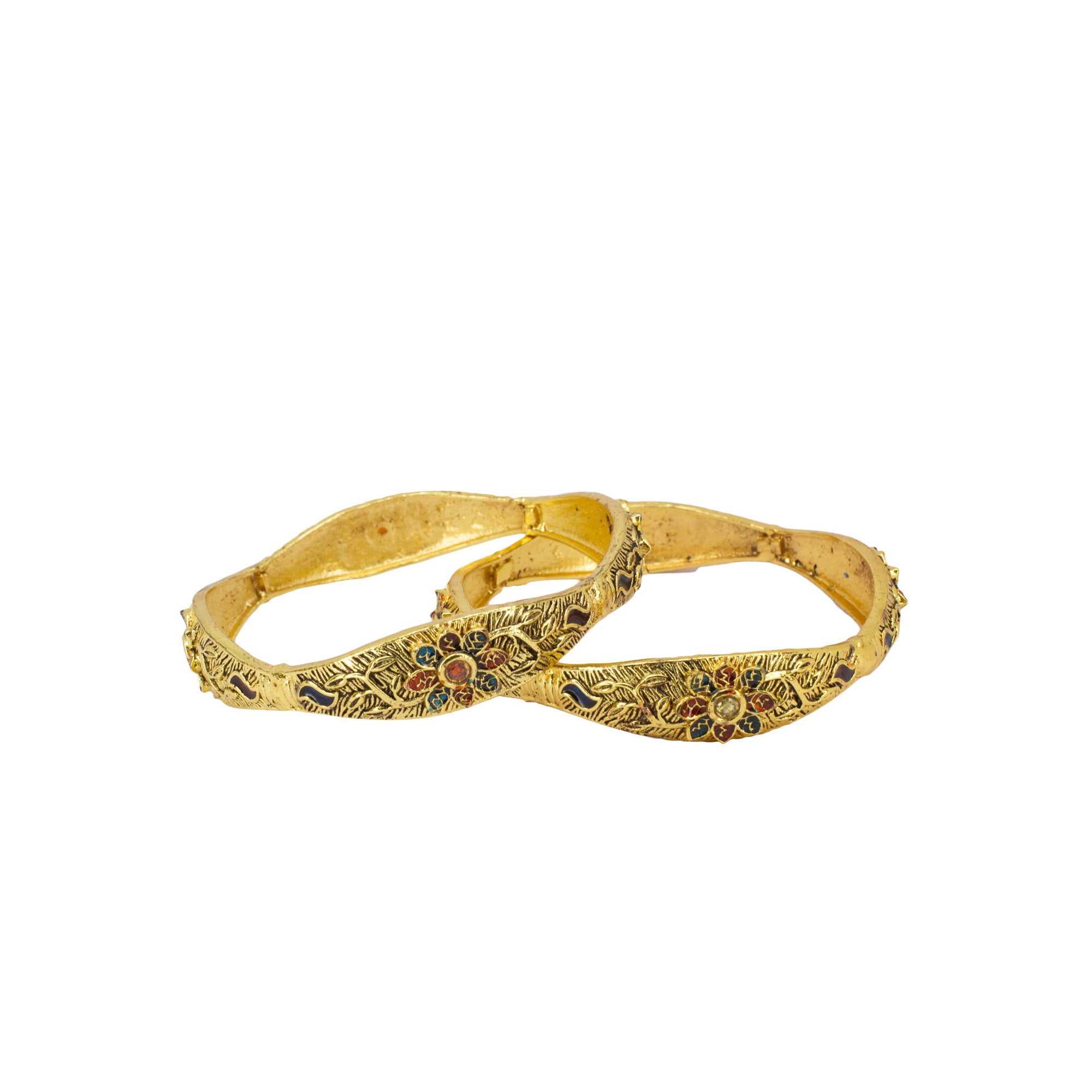 Abhinn Gold Plated Bangle Set With Engraved Floral Design For Women 