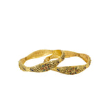 Abhinn Gold Plated Bangle Set With Engraved Floral Design For Women 