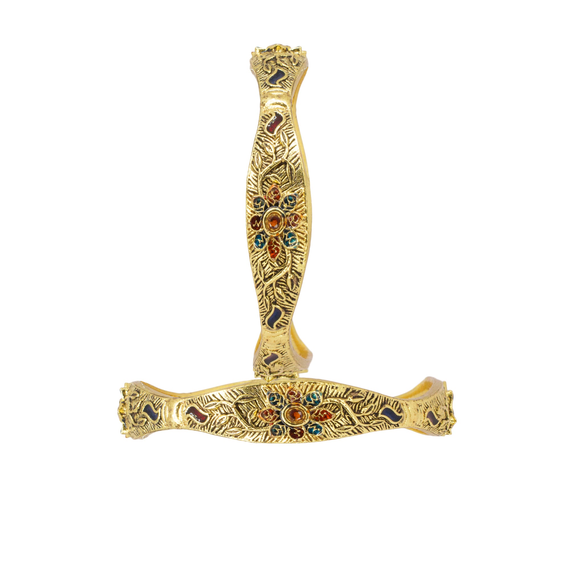 Abhinn Gold Plated Bangle Set With Engraved Floral Design For Women 