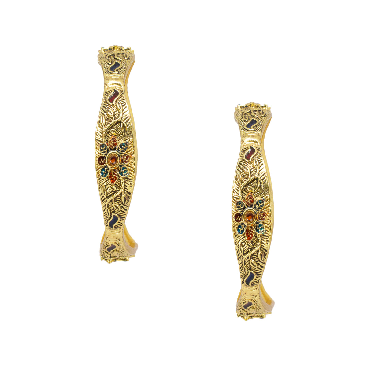 Abhinn Gold Plated Bangle Set With Engraved Floral Design For Women 
