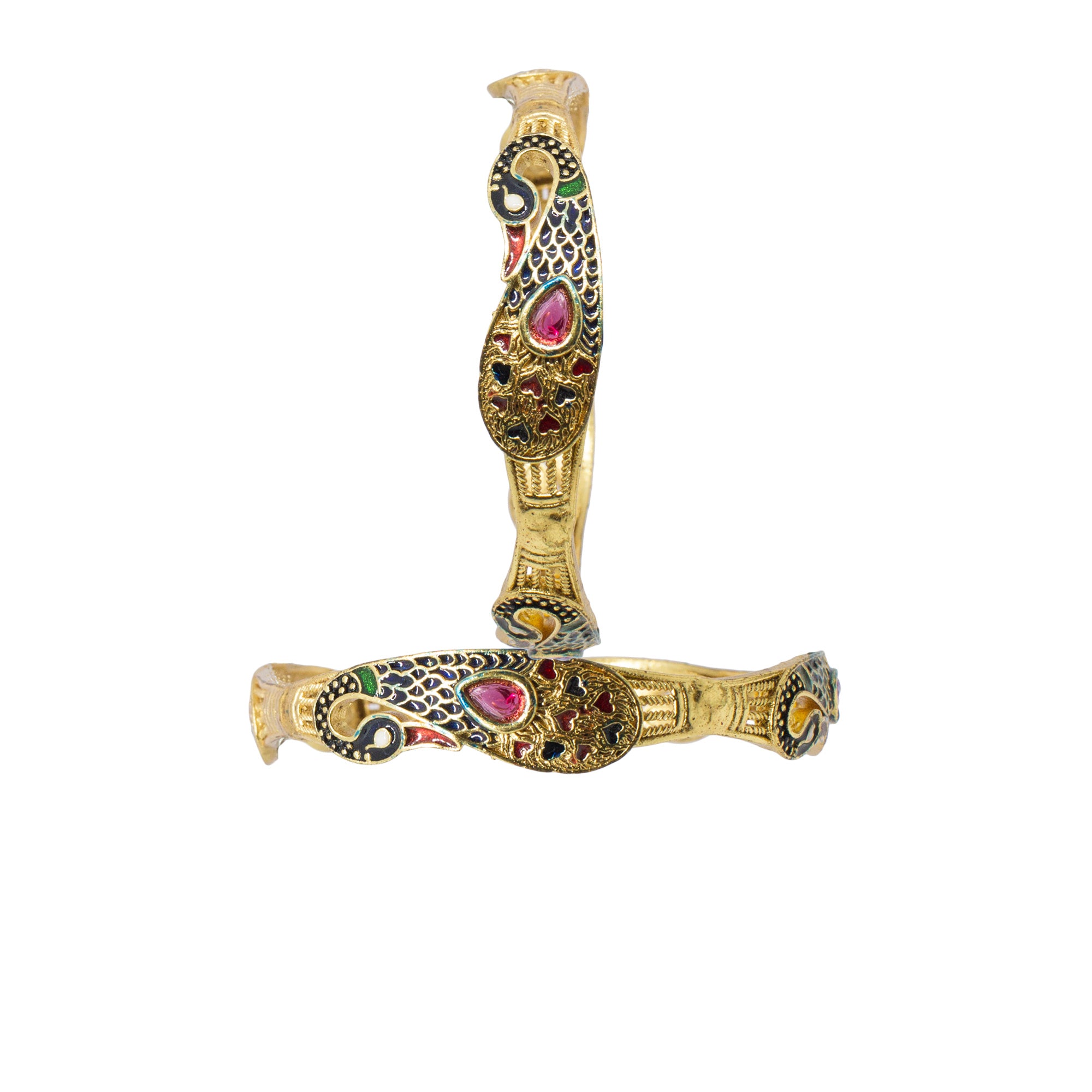 Abhinn Traditional Golden Plated Multi Color Peacock Design Bangle Set For Women