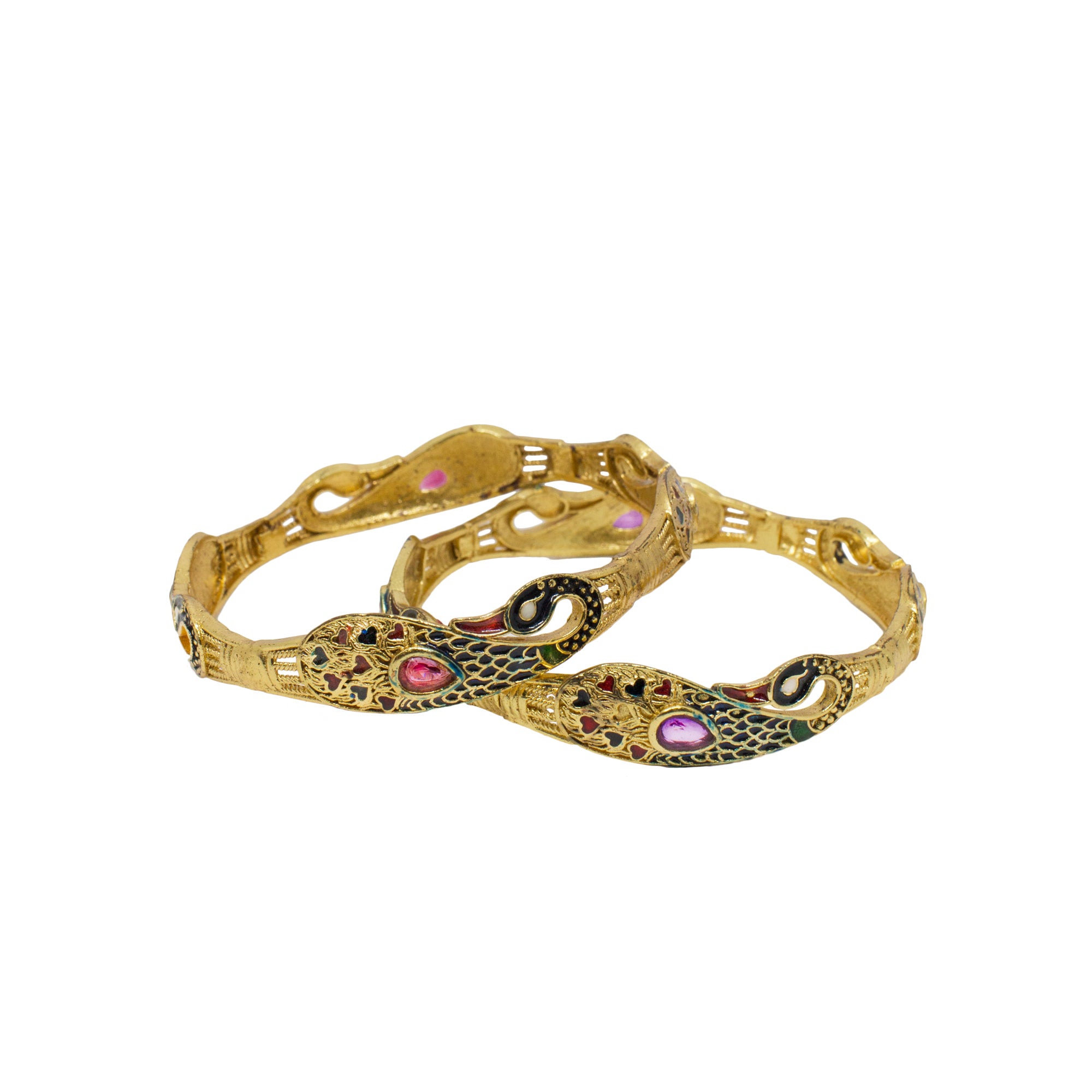 Abhinn Traditional Golden Plated Multi Color Peacock Design Bangle Set For Women