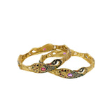 Abhinn Traditional Golden Plated Multi Color Peacock Design Bangle Set For Women
