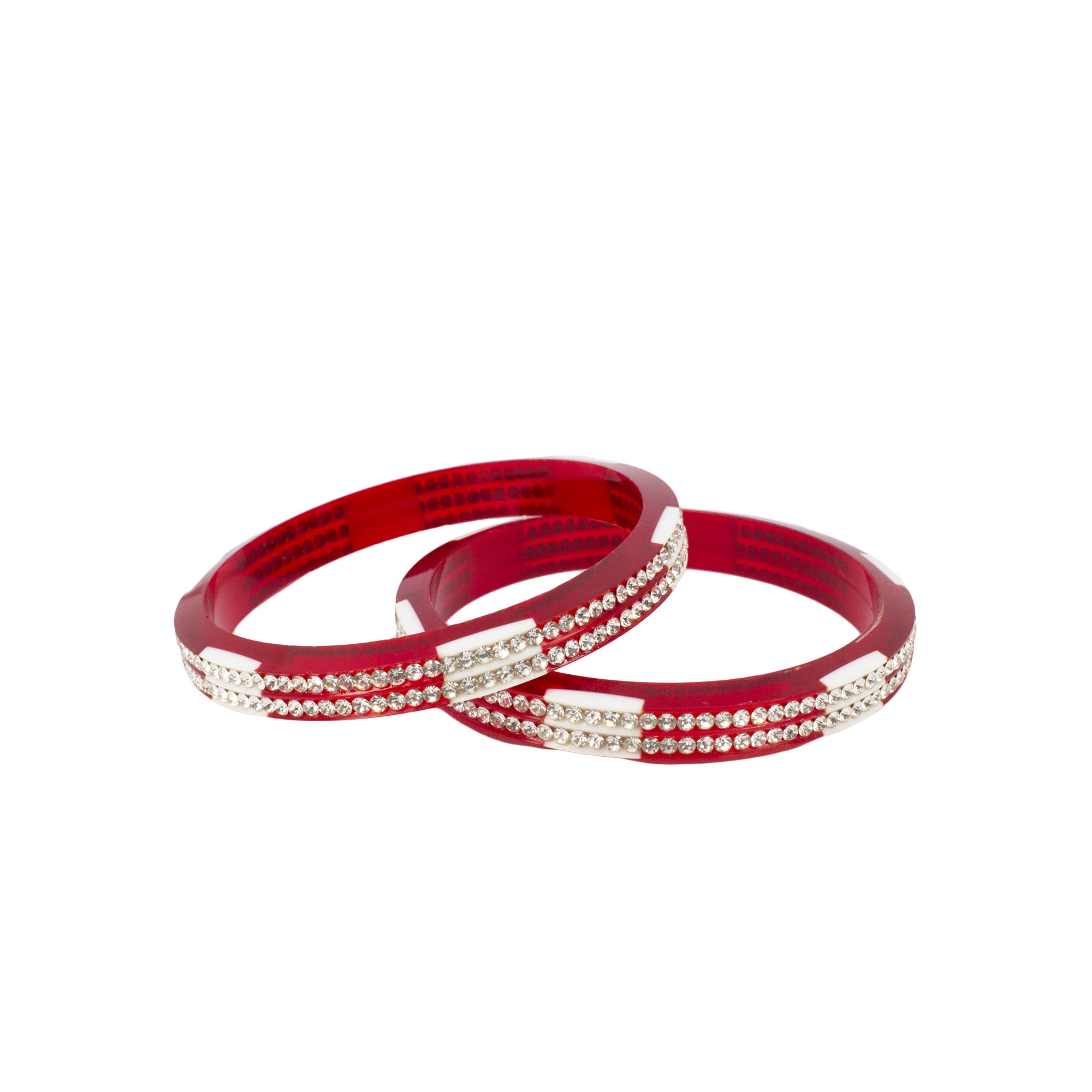 Abhinn Acrylic Maroon Bangle Set Surrounded With CZ Silver Stones For Women