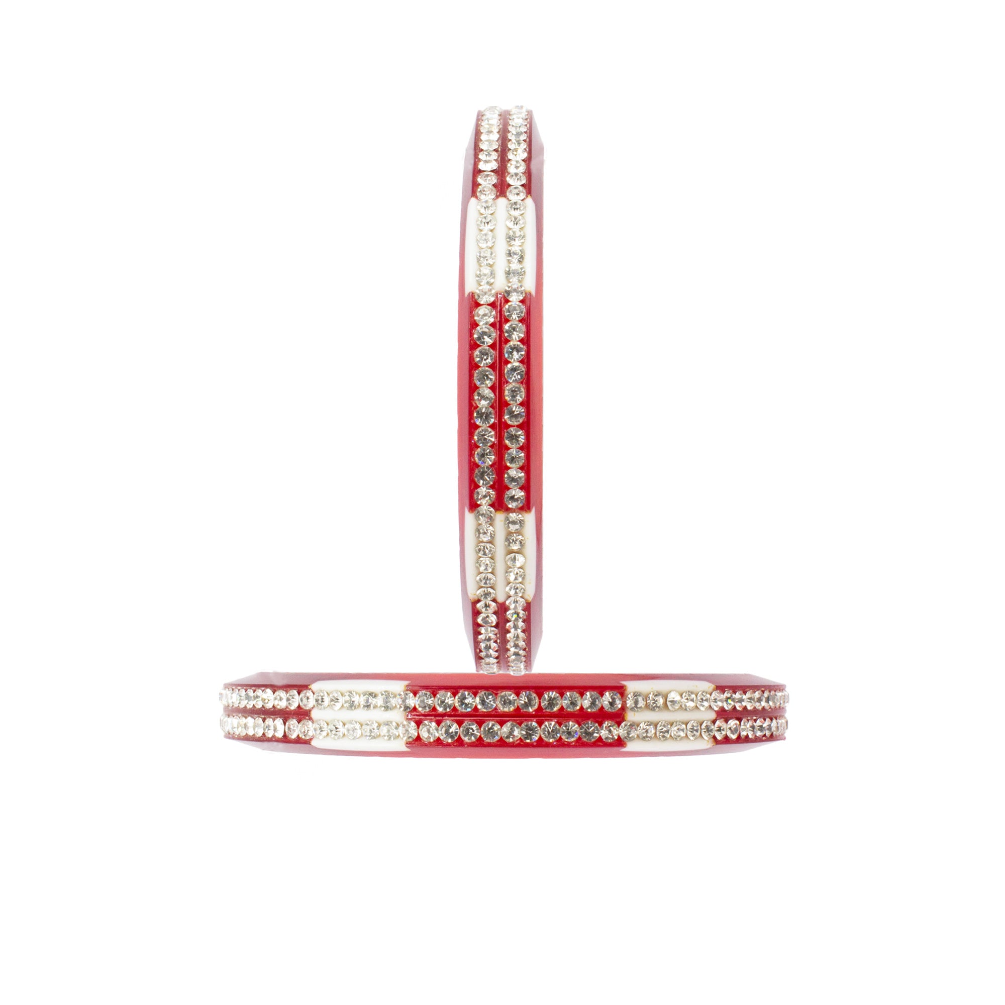 Abhinn Acrylic Maroon Bangle Set Surrounded With CZ Silver Stones For Women