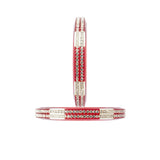 Abhinn Acrylic Maroon Bangle Set Surrounded With CZ Silver Stones For Women