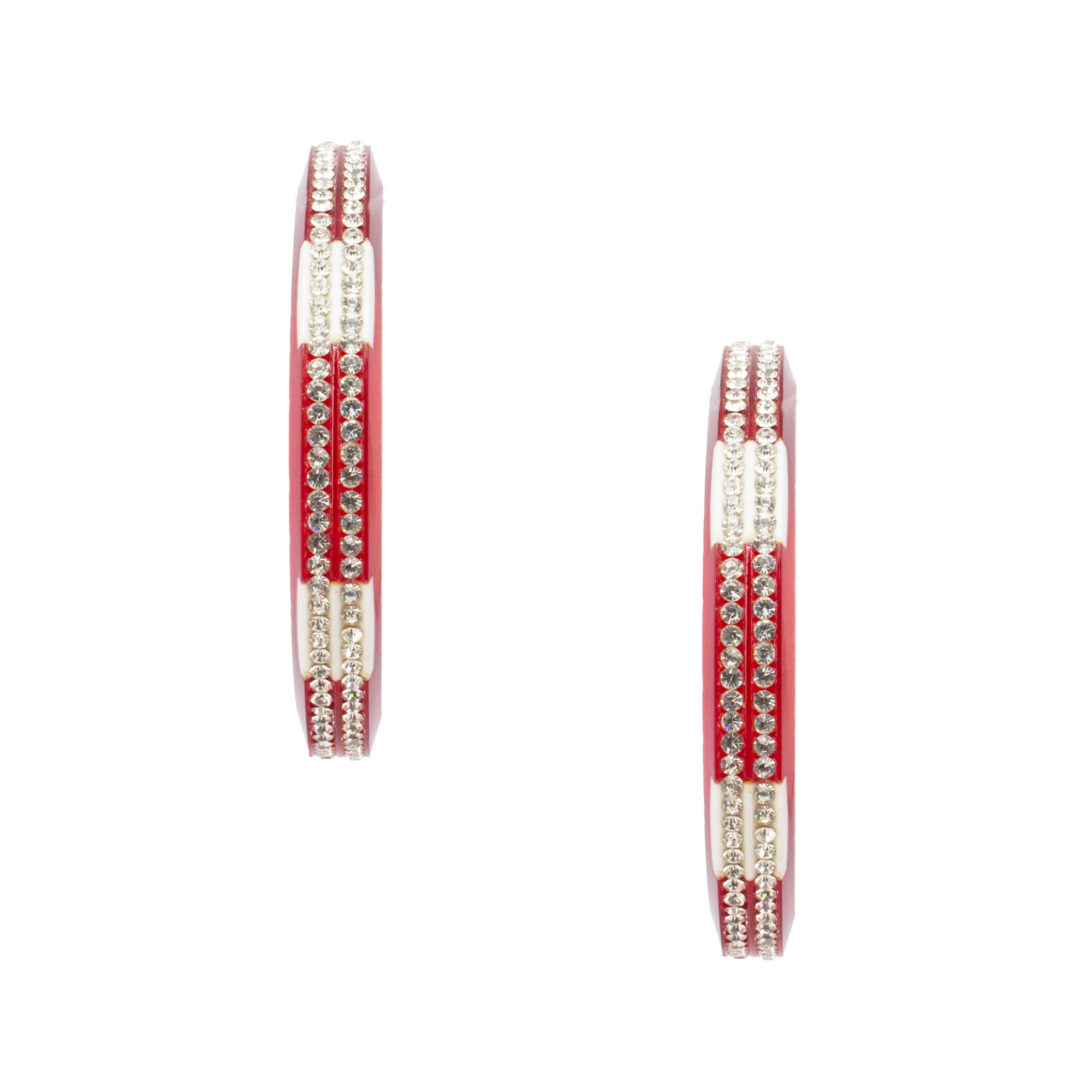 Abhinn Acrylic Maroon Bangle Set Surrounded With CZ Silver Stones For Women