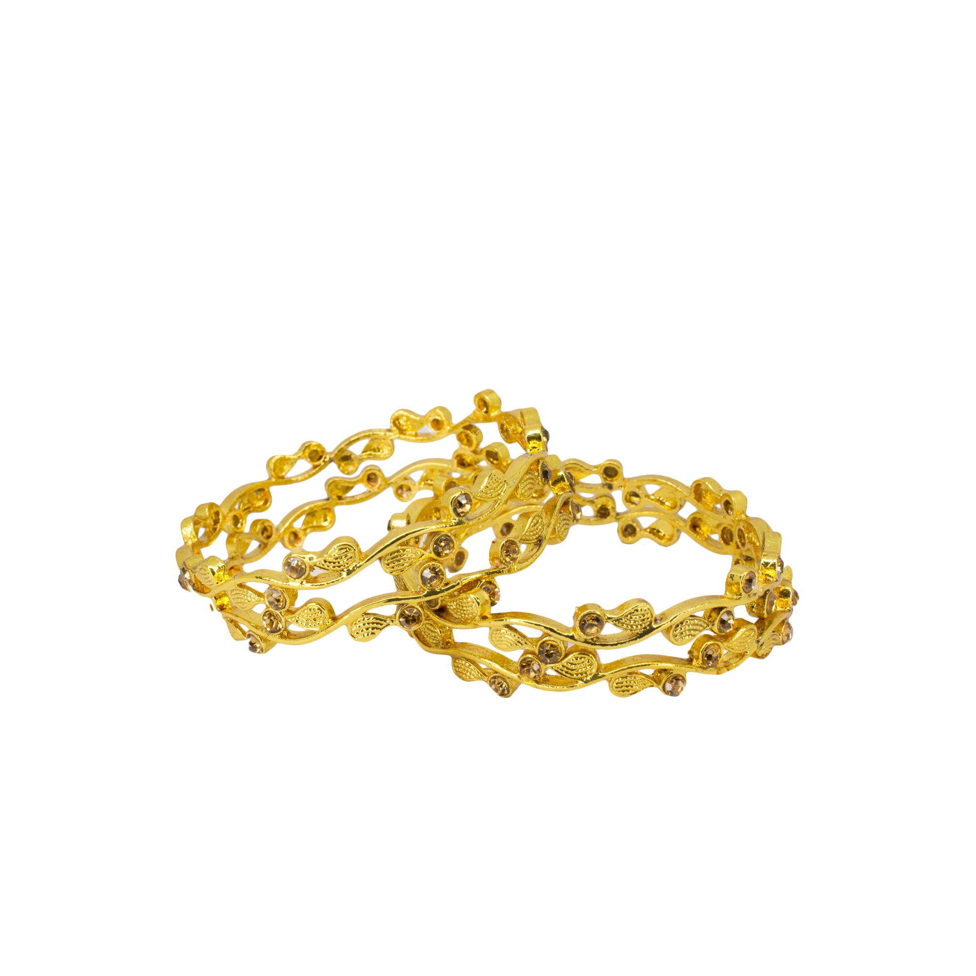 Abhinn Golden Plated Floral Bangles With Studded Golden Stones For Women 