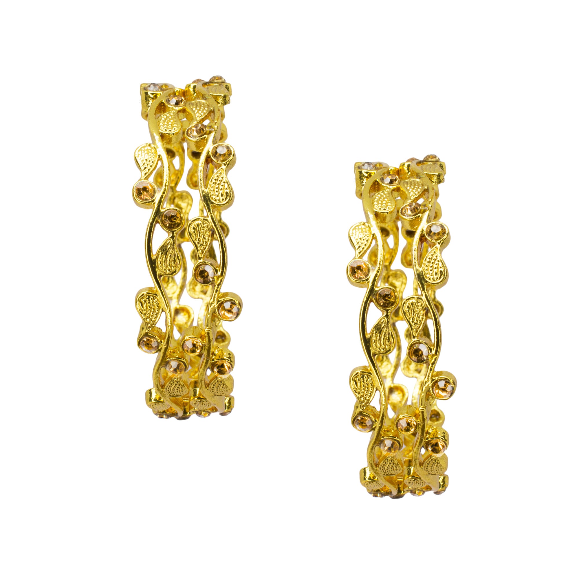 Abhinn Golden Plated Floral Bangles With Studded Golden Stones For Women