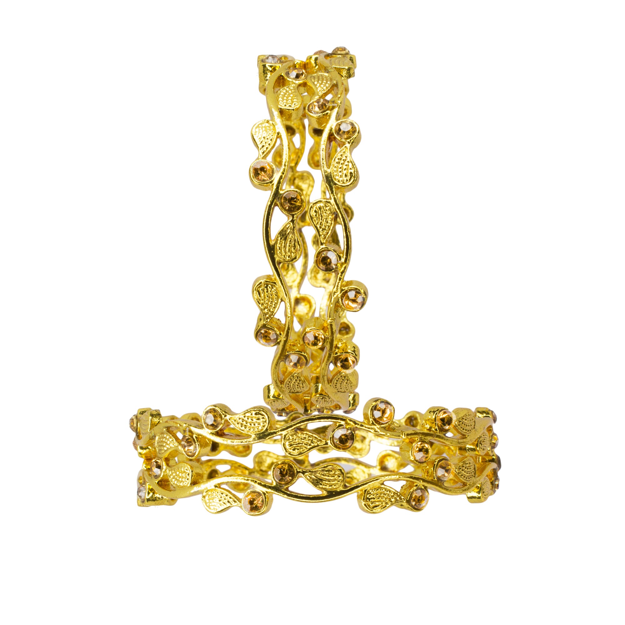 Abhinn Golden Plated Floral Bangles With Studded Golden Stones For Women