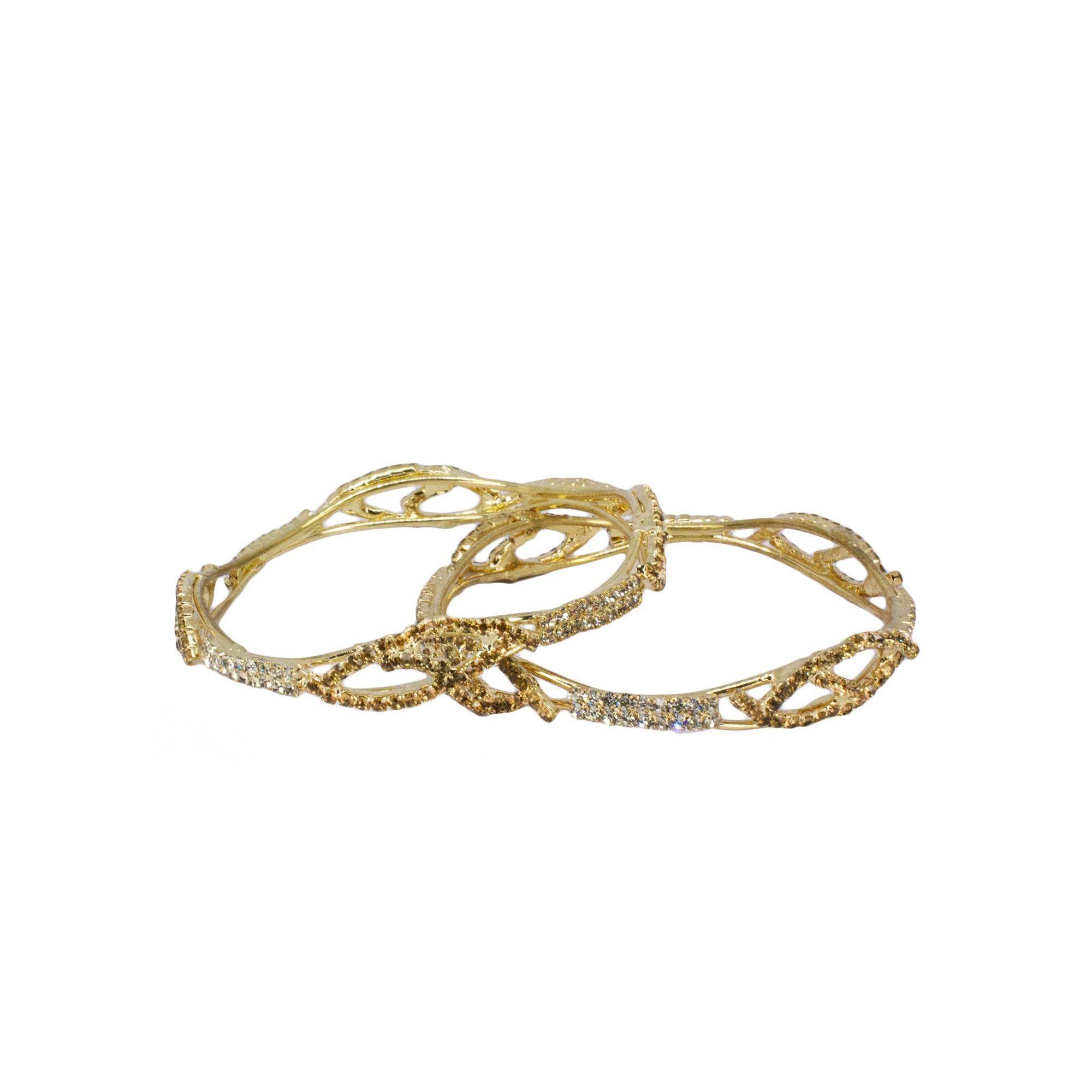 Abhinn Golden Ethnic Leaf Design With Studded CZ Stones Bangle Set For Women 