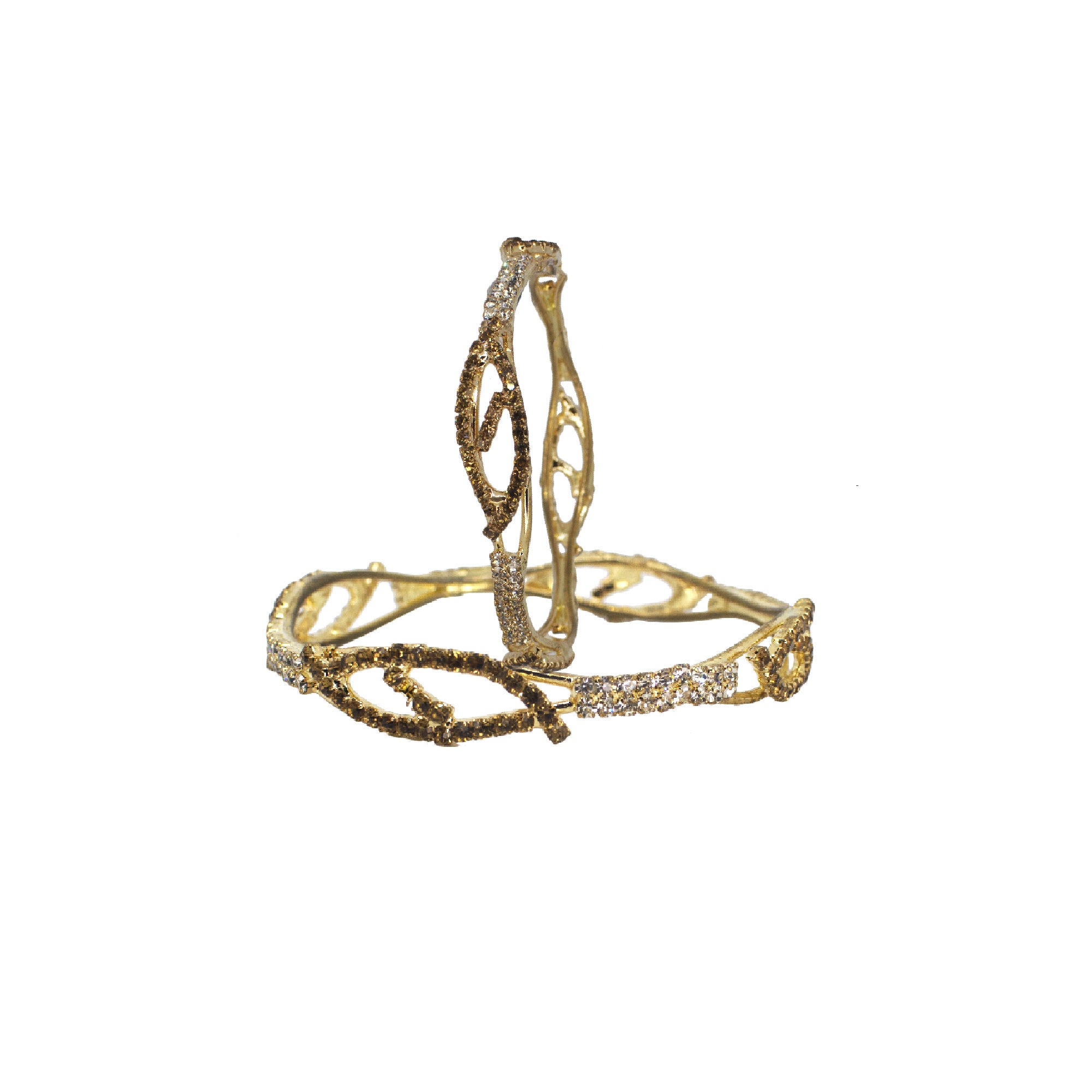 Abhinn Golden Ethnic Leaf Design With Studded CZ Stones Bangle Set For Women 