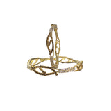 Abhinn Golden Ethnic Leaf Design With Studded CZ Stones Bangle Set For Women 