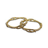 Abhinn Golden Ethnic Leaf Design With Studded CZ Stones Bangle Set For Women 
