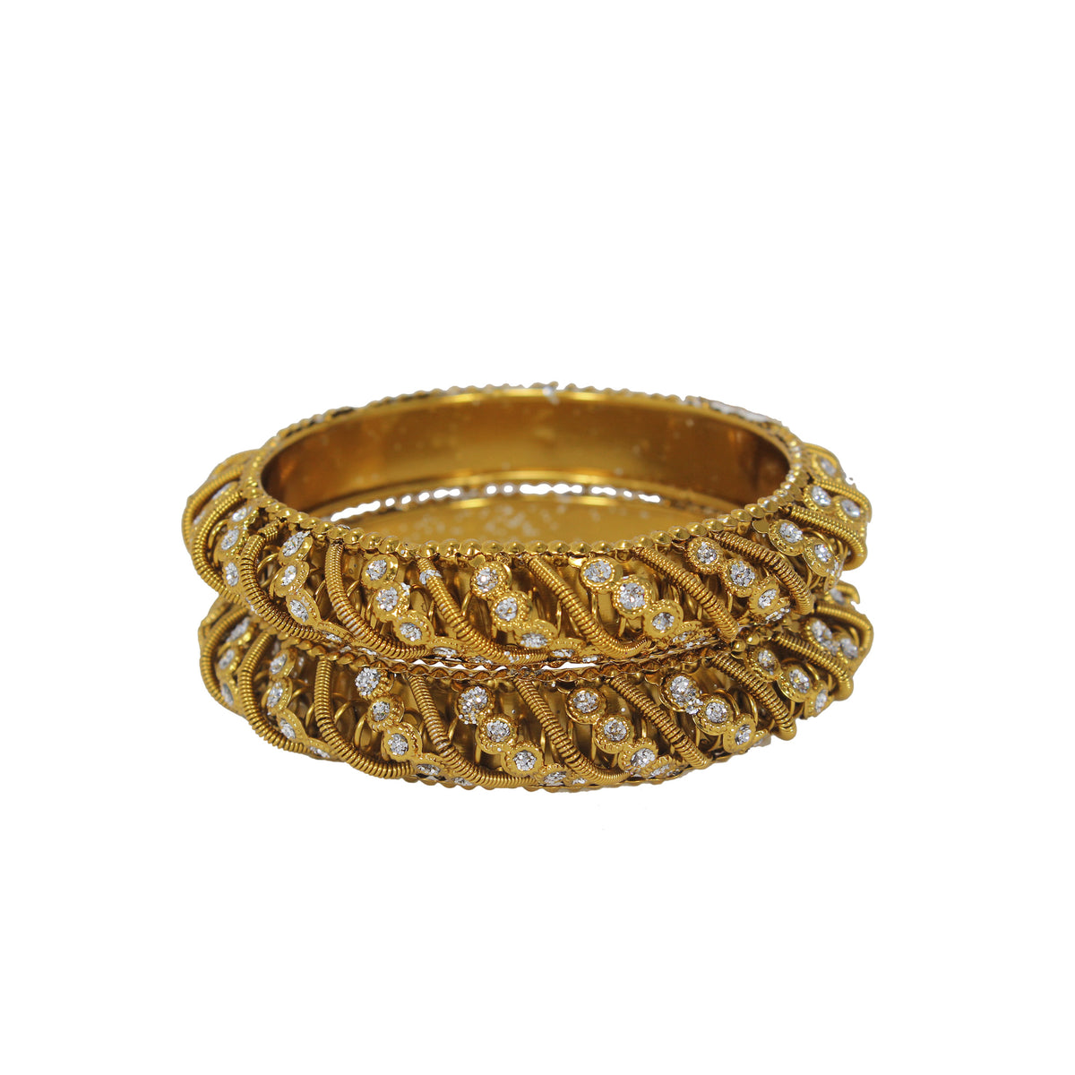 Abhinn Designer Golden Plated Spiral Design Kundan Stone Bangles For Women
