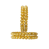 Abhinn Golden Plated Floral Bangle Set With White Beads For Women