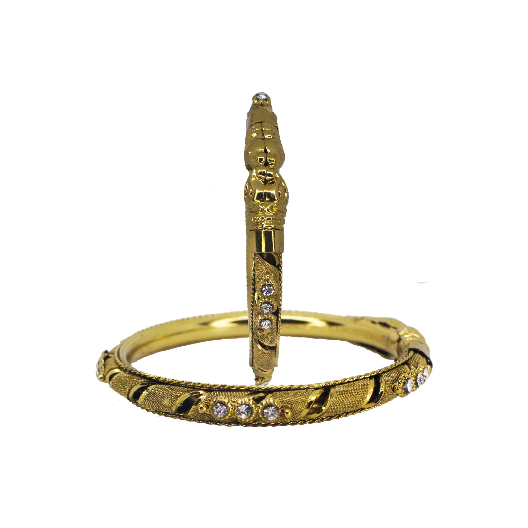 Abhinn Golden Spiral Design Bangle Set With White CZ Stone For Women