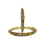Abhinn Golden Spiral Design Bangle Set With White CZ Stone For Women